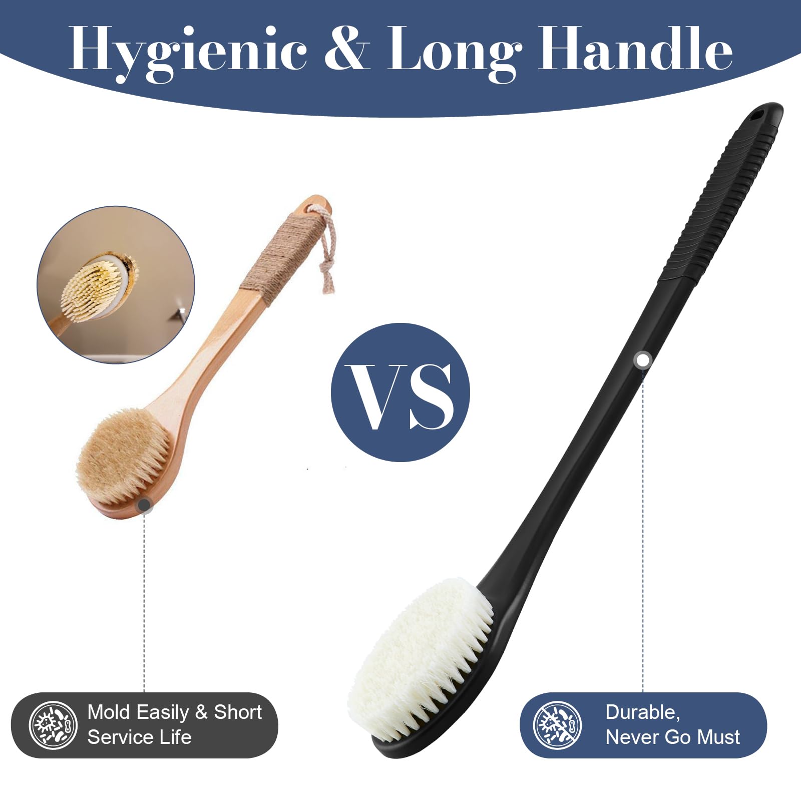 Long Handle Back Scrubber - Exfoliating Shower Brush for Men & Women with Non-Slip Grip - Perfect for Deep Cleaning & Skin Exfoliation
