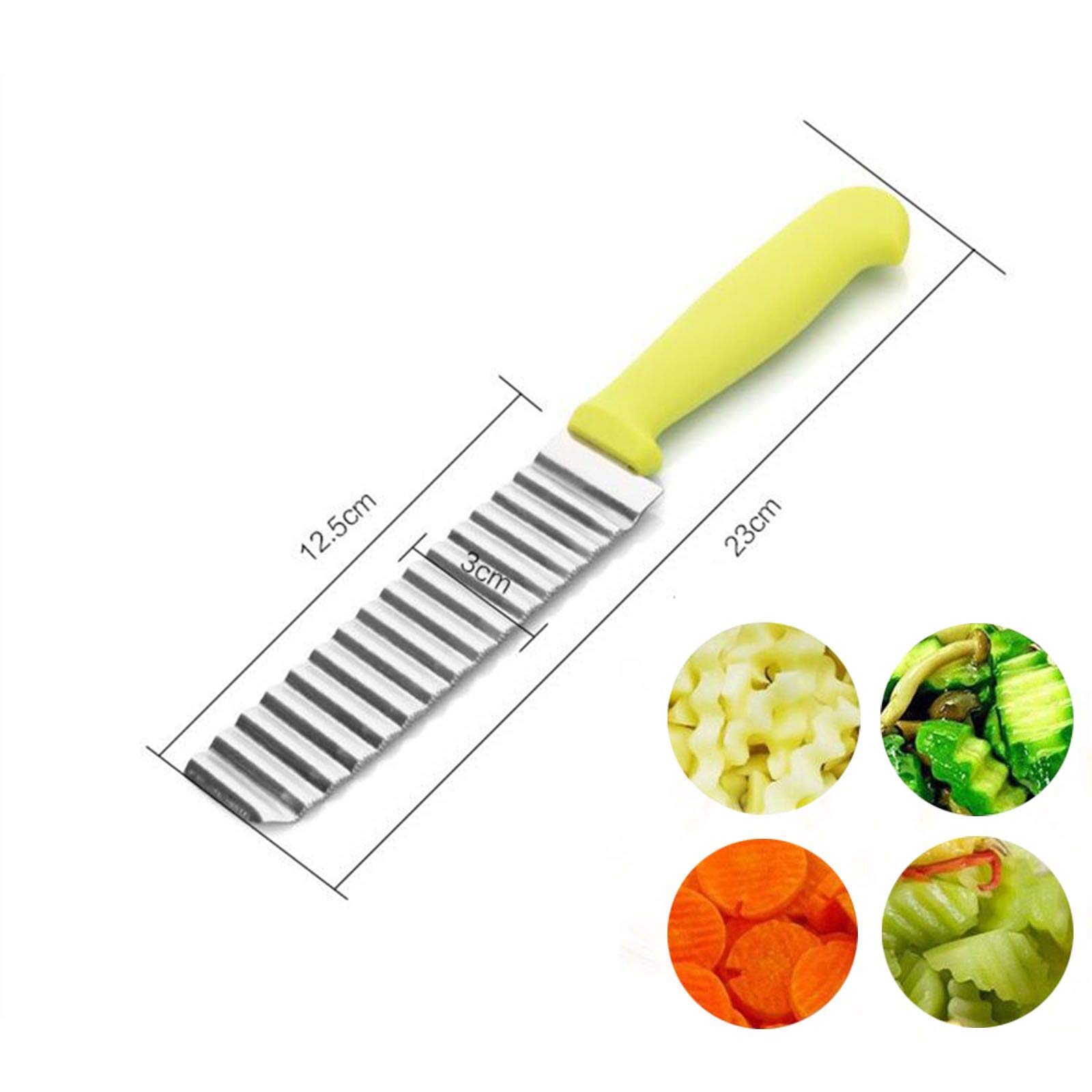 Stainless Steel Potato Chopper & French Fry Slicer - Wave Blade Crinkle Cutter for Potatoes, Cucumbers, Carrots - Non-Slip Handle - Perfect for Meal Prep, Snacks & Party Food (Green)