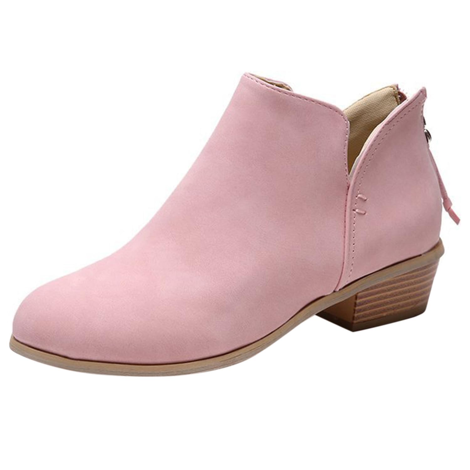 Bkebge Women's Ankle Boots - Low Heel Round Toe Suede Booties | Non-Slip Casual & Hiking Shoes | UK Size 5 Pink | Perfect for Everyday Wear, Office & Outdoor Activities
