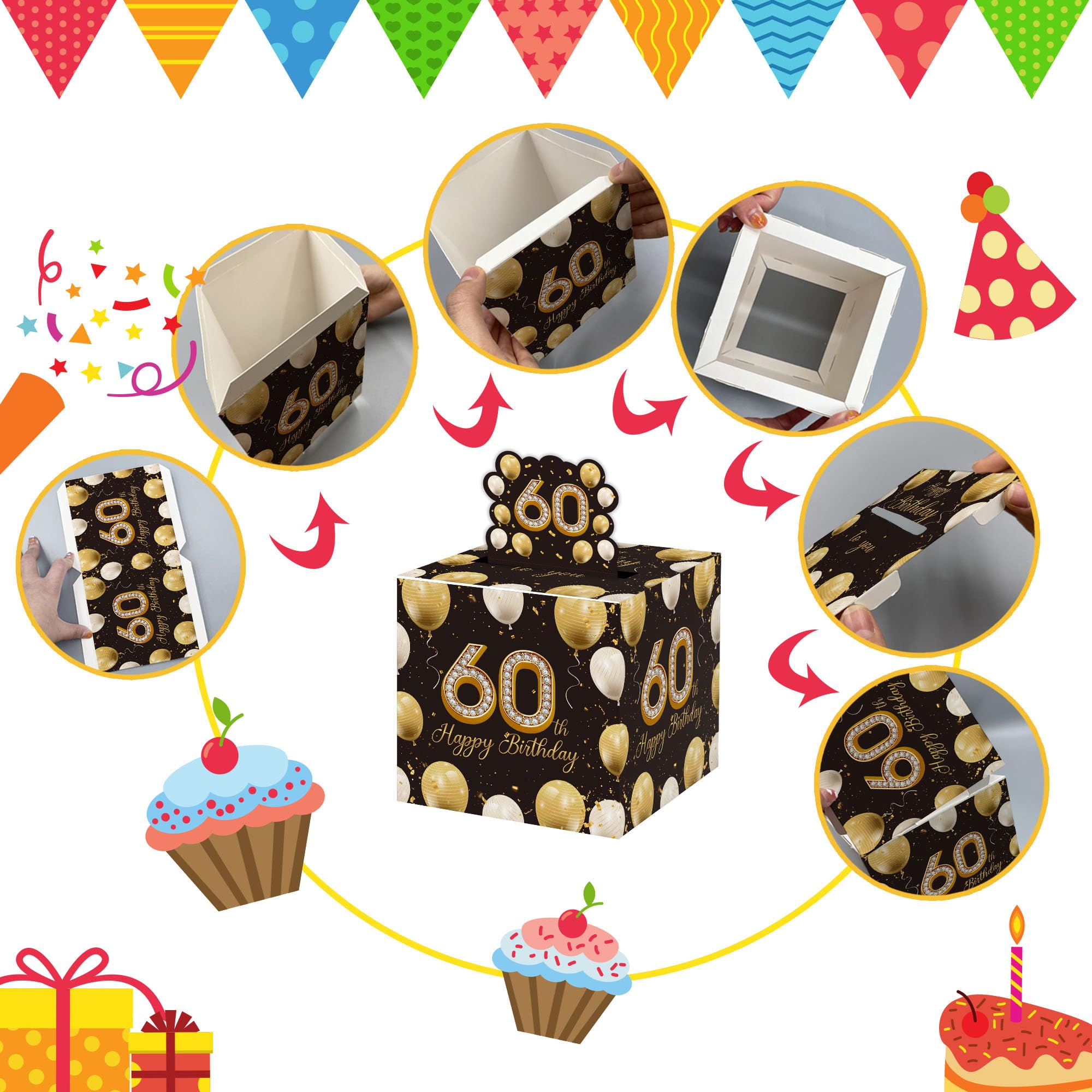 60th Birthday Gift Box for Women - Elegant Black Gold Money Gift Box with Pull Out Drawer & 35PCS Bags - Perfect 60th Birthday Party Decorations & Cash Gift Idea - Great for Milestone Celebrations, Retirement Parties & Special Occasions