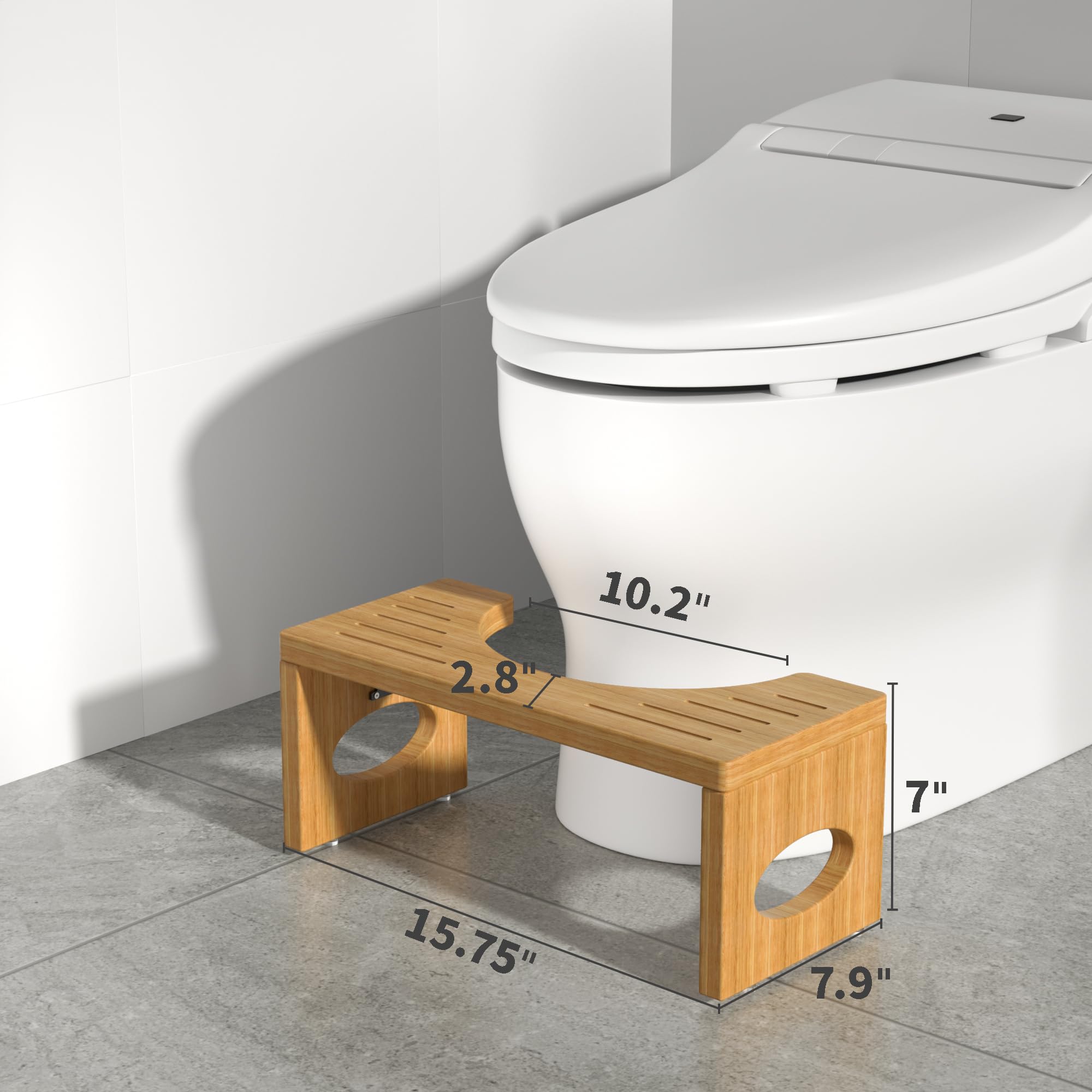 7 Inch Foldable Bamboo Toilet Stool - Natural Wood Squat Stool for Bathroom, Foot Rest for Better Pooping Posture | Portable Step Stool for Adults & Kids, Space-Saving Bathroom Accessory (Use for Squatting, Foot Elevation, Kids Step Stool)