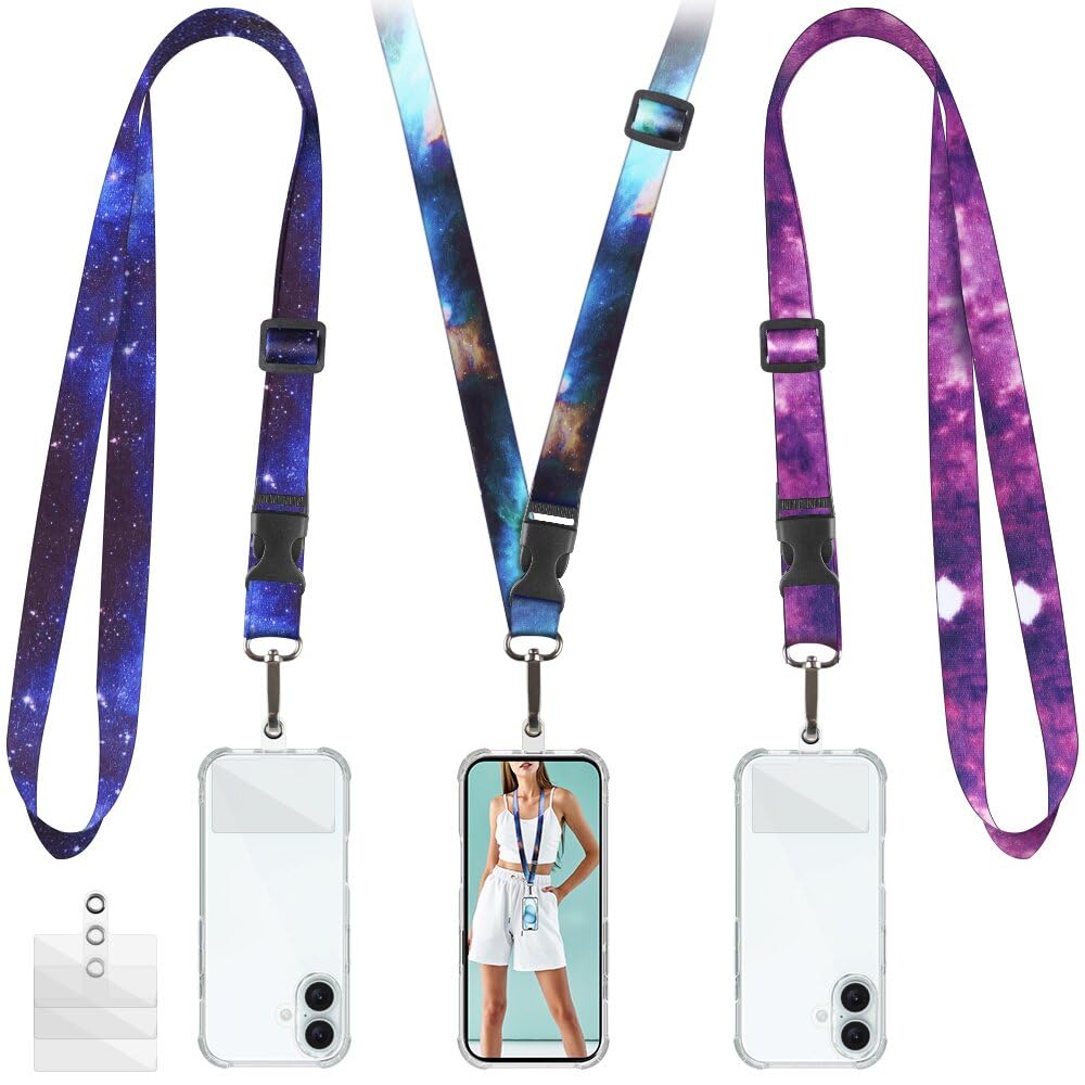 Universal Adjustable Phone Lanyard Neck Strap - 6 Tether Tabs for All Smartphones - Crossbody Cell Phone Holder - 3 Pack - Perfect for Work, Travel, Events and Hands-Free Convenience