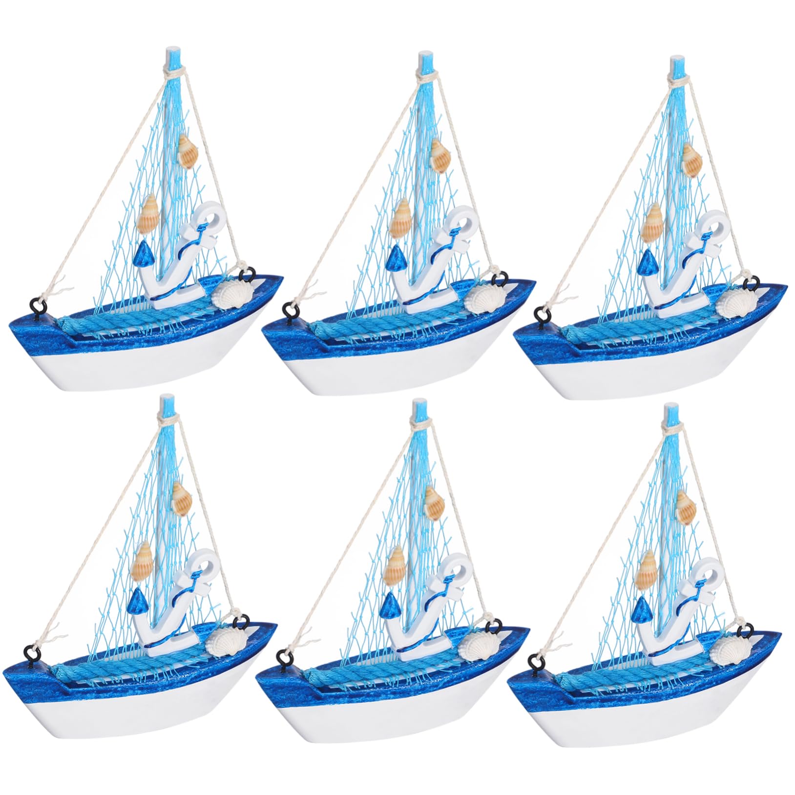 Wakauto 6-Piece Miniature Wooden Sailboat Set - Nautical Beach Ocean Decor, Vintage Mediterranean Style Boat Models for Home, Office & Shelf Display | Perfect for Coastal Themed Rooms, Wedding Centerpieces & DIY Crafts