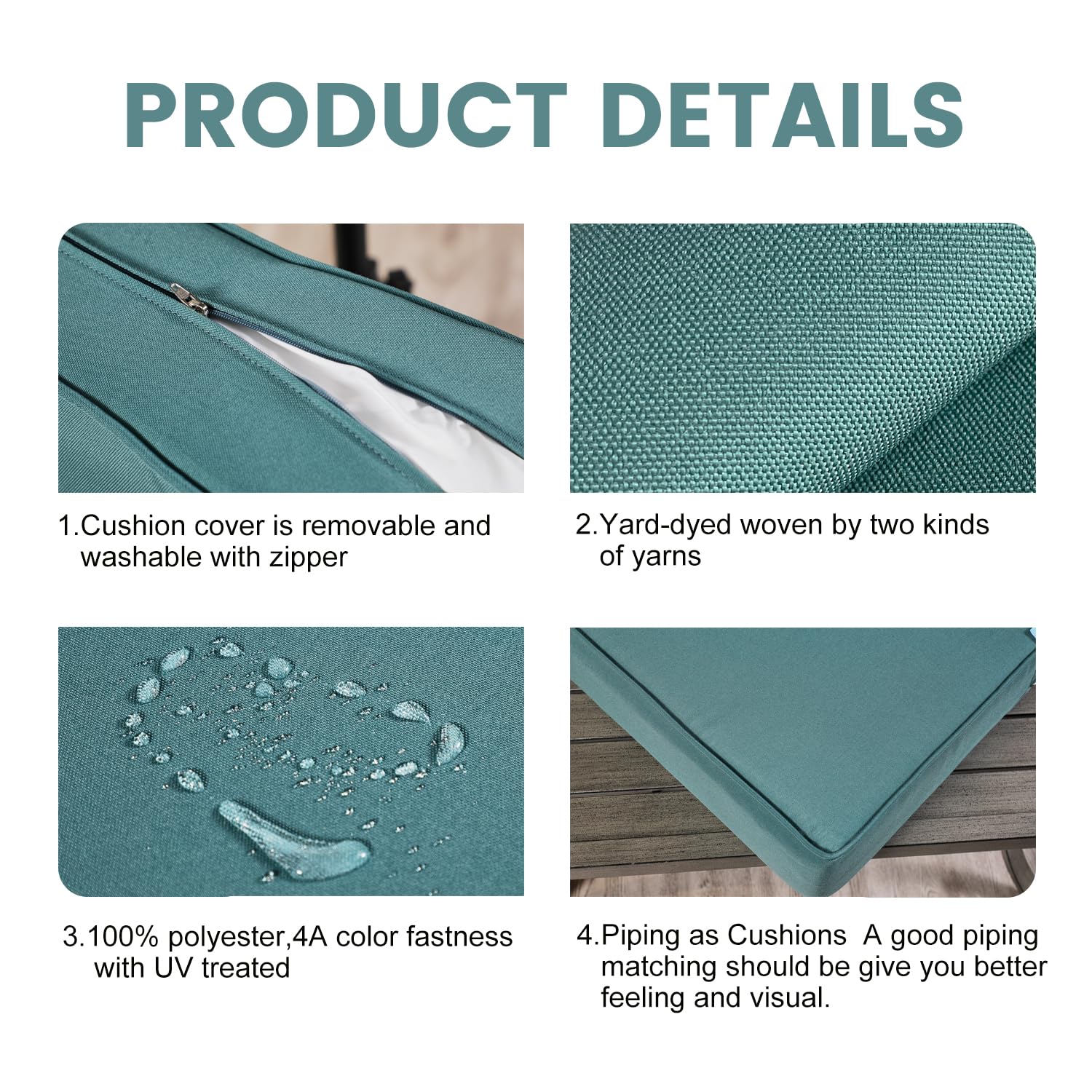 24x24 Inch Deep Seat Patio Cushions for Outdoor Furniture - 6 Inch Thick with 18x24 Inch Back Cushion - Removable & Replaceable Olefin Fabric - Solid & Floral Patterns (Aqua) - Perfect for Patio, Deck, Poolside & Indoor Use