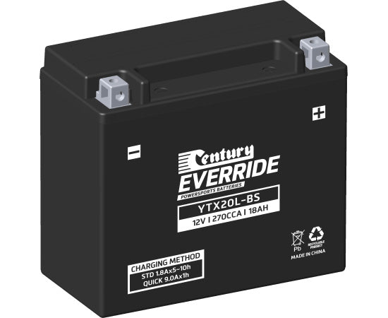 Century 12V 18Ah YTX20L-BS Motorbike Battery - High-Performance Replacement for Motorcycles, ATVs & Scooters - Perfect for Long Rides & Off-Road Adventures