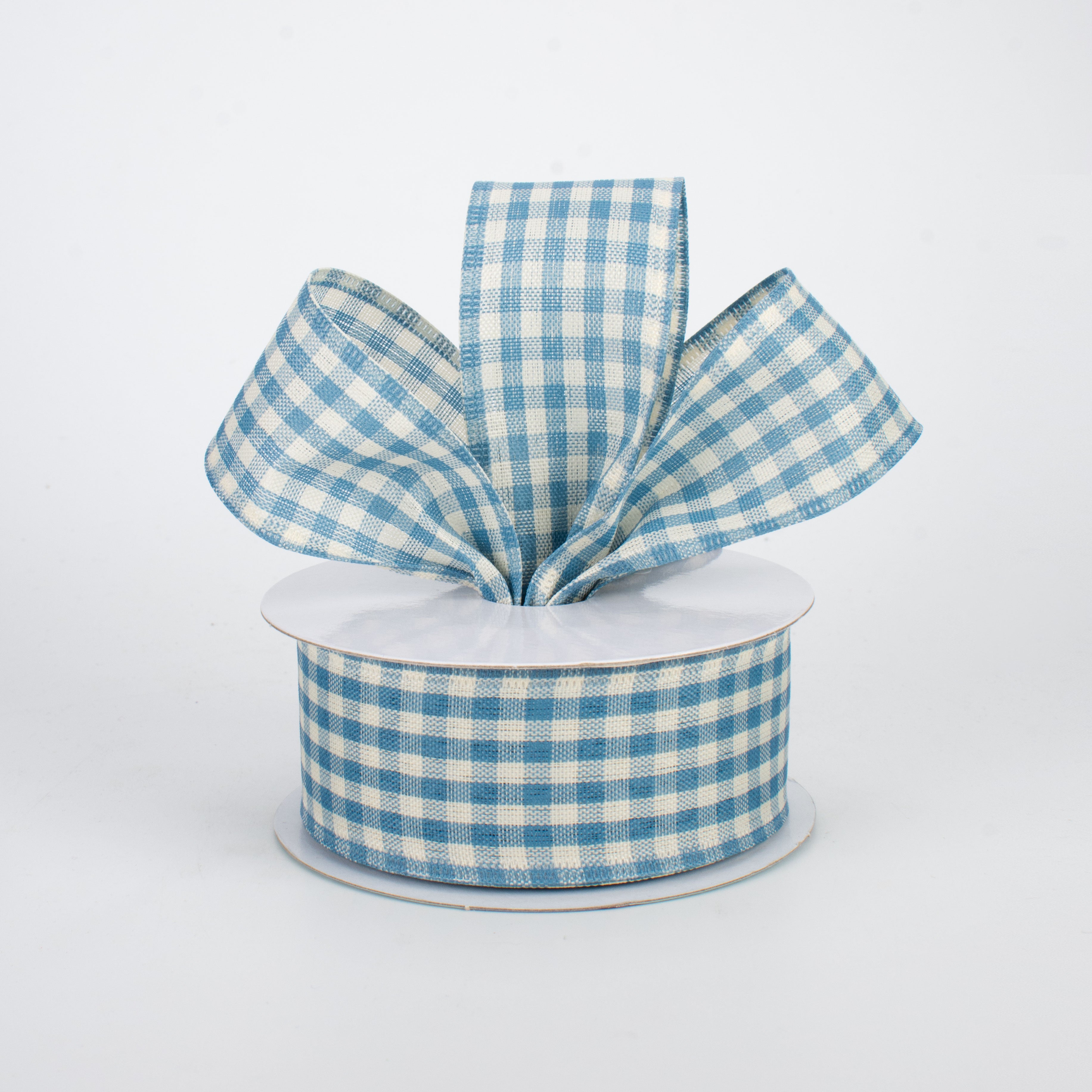 1.5 Inch Primitive Gingham Check Ribbon - Farmhouse Blue & Ivory Cotton Craft Ribbon (10 Yards) for DIY Wrapping, Gift Bows, Home Decor and Rustic Wedding Decorations
