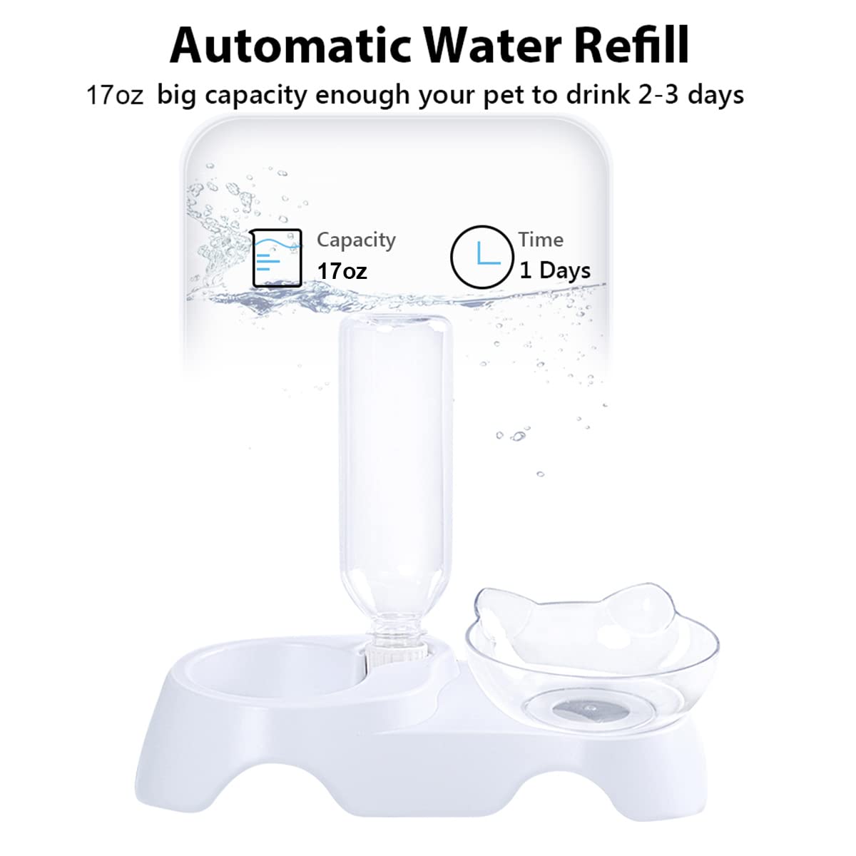 MILIFUN Double Pet Bowls - 15° Tilted Dog and Cat Food & Water Bowl Set with Automatic Waterer Bottle for Small to Medium Pets | Perfect for Home, Travel, and Outdoor Use
