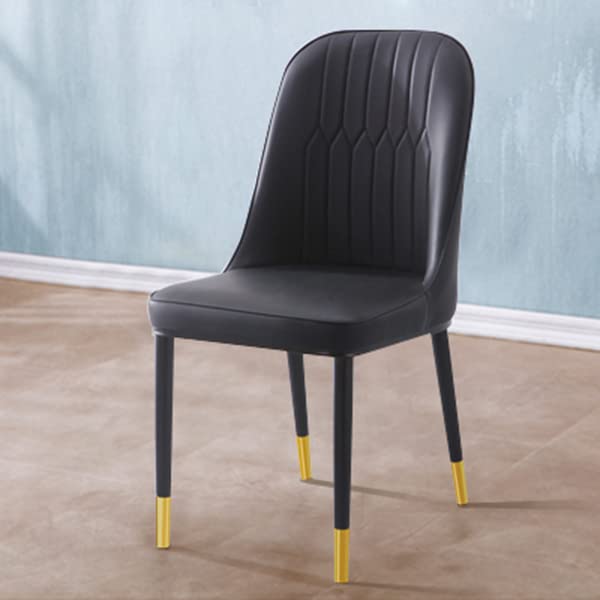 Modern Parsons Side Chairs Set of 2 - Upholstered Leather Dining Chairs with Brass Gold Metal Legs for Restaurant, Kitchen & Home Decor - Black Contemporary Seating for Dining Room & Office