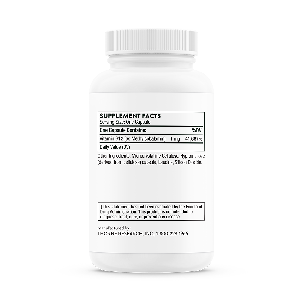 Thorne Vitamin B12 (B125) Supplement - Methylcobalamin for Energy & Metabolism Support - Vegan & Non-GMO - Boost Energy Levels for Workouts & Daily Activities
