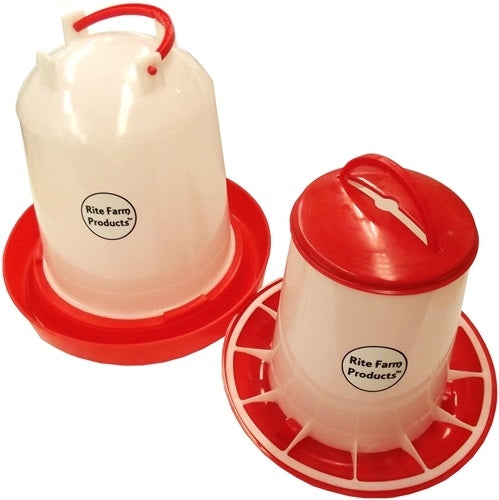COMBO Medium Rite Farm Poultry Feeder & Waterer Set - Durable Chicken Feeder and Waterer for Hens, Ducks, and Small Animals - Perfect for Backyard Coops, Farms, and Pet Enclosures