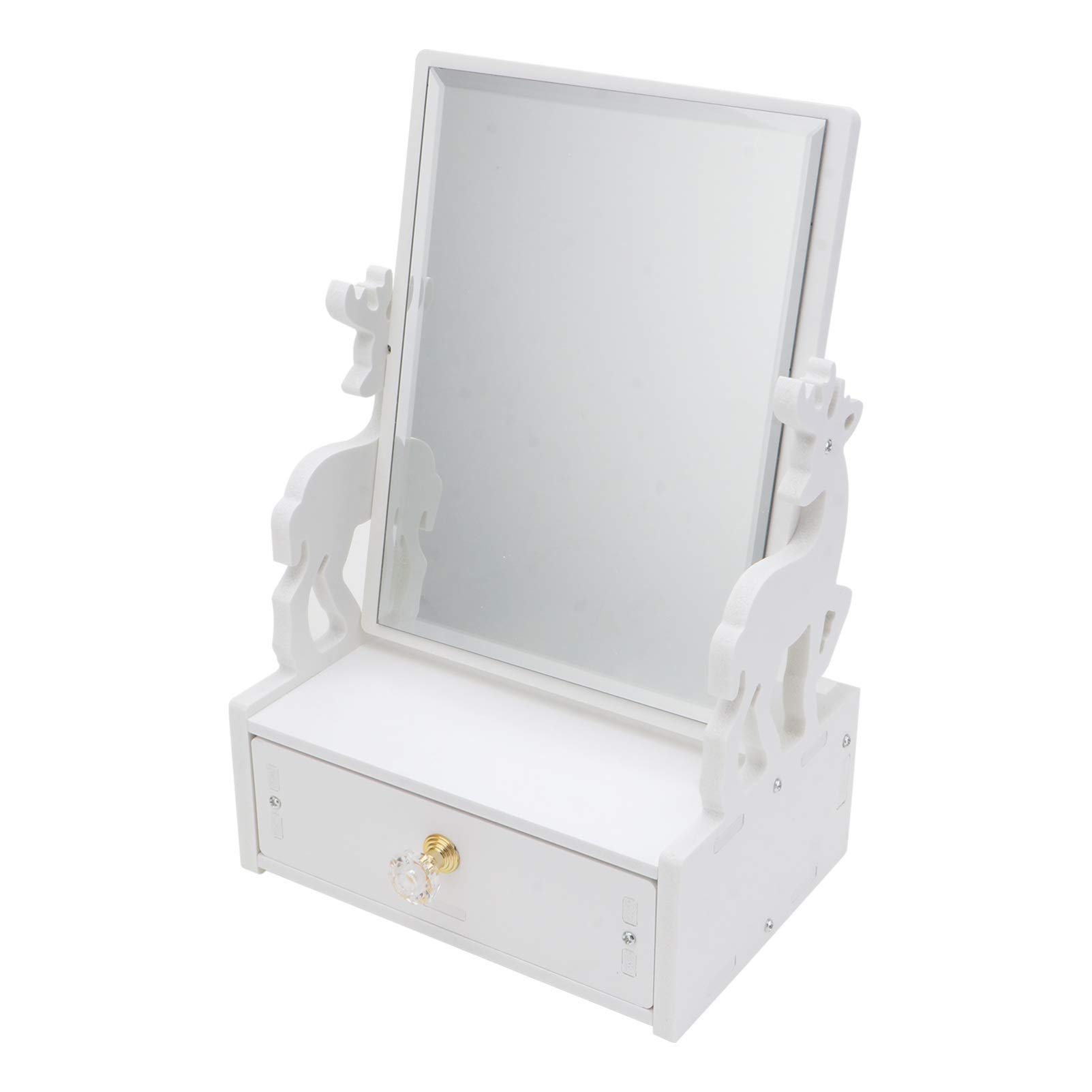 Stylish Wooden Vanity Makeup Mirror with Drawer & Storage Organizer - Perfect for Bathroom, Dresser, and Countertop (Deer Design) | Ideal for Home Decor, Beauty Routine & Gift Giving