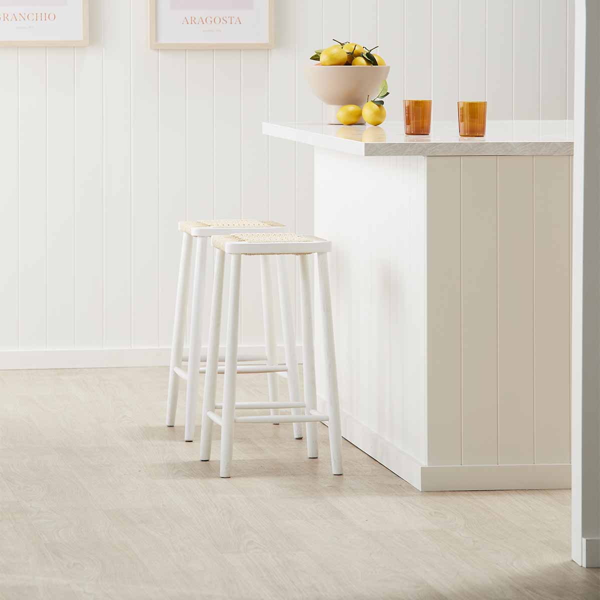 Fitzroy Rattan Bar Stool - Natural Wicker Counter Height Stool with Cushion - Perfect for Kitchen Island, Breakfast Nook & Outdoor Patio Seating