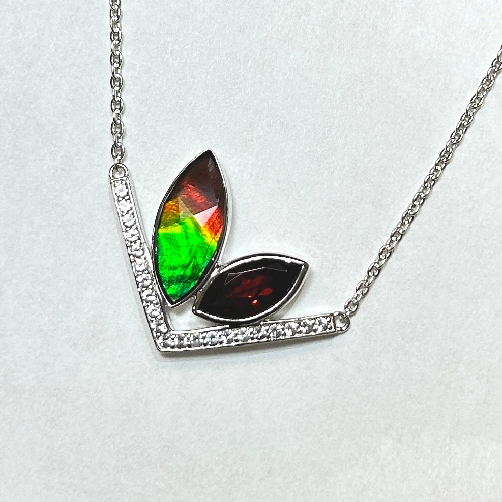 Natural Ammolite Pendant in Sterling Silver with Garnet & Topaz - Rabbit Design Jewelry for Women | Perfect Gift for Birthday, Anniversary & Special Occasions