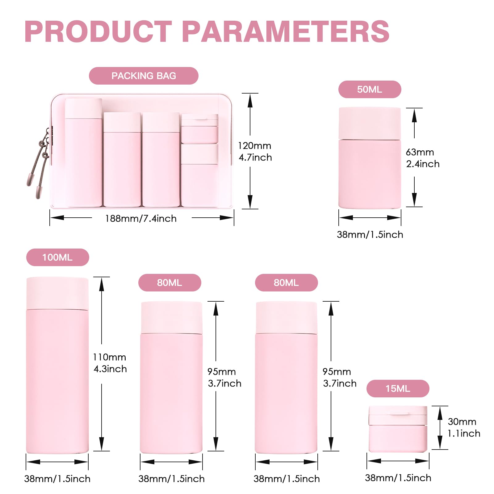 TSA Approved 5-Pack Travel Bottles for Toiletries - Leak Proof Refillable Containers for Shampoo & Conditioner with Clear Toiletry Bag | Portable Travel Accessories for Vacation, Gym & Airplane Carry-On