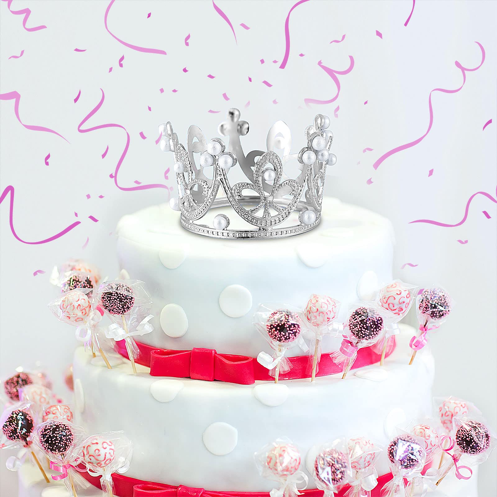 12Pcs Mini Crown Cake Toppers - Silver Pearl Crystal Tiara for Cupcakes, Flowers, Wedding, Birthday Party Decor | Elegant Princess Queen Crowns for Festive Celebrations & Dessert Displays