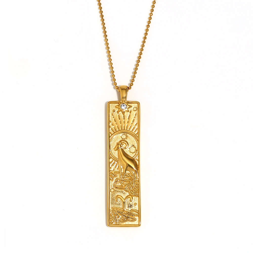 Zodiac Sign Pendant Necklace for Women - 14K Gold Plated Rectangular Charm Necklace | Perfect for Birthday Gifts, Anniversary & Daily Wear | JN3474