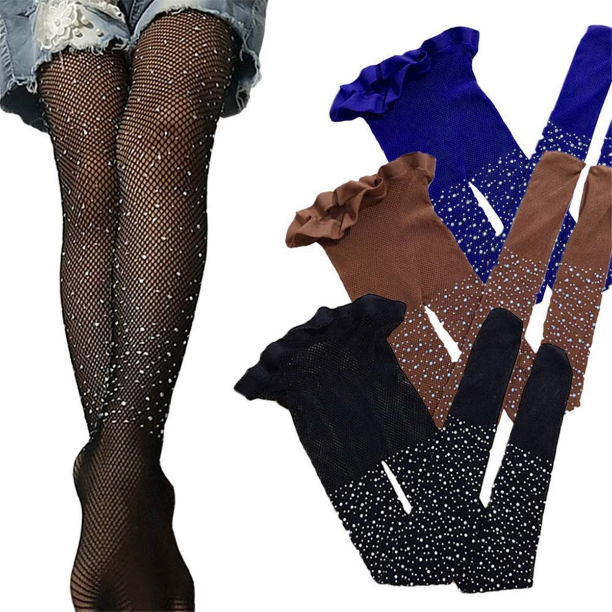 Kids Mesh Tights with Rhinestones - Black Fishnet Stockings for Toddler Girls 2-7Y, Party & Dress Up