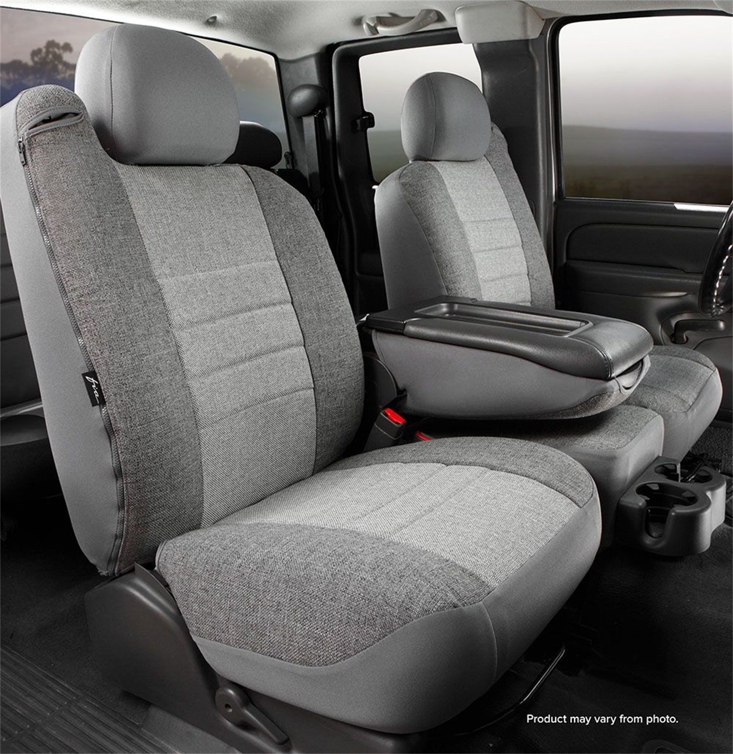 Fia OE39-5 Gray Custom Fit Front Seat Cover 40/20/40 Split Bench - Tweed Fabric for Trucks & SUVs | Durable Protection for Work & Daily Commute