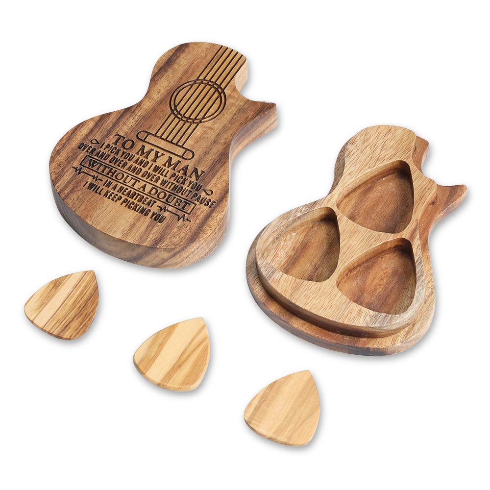Custom Wooden Guitar Picks Set of 3 with Engraved Box - Personalized Music Gift for Guitar, Bass & Ukulele Players - Unique Birthday, Valentine's Day Present for Husband, Musicians - Perfect for Live Performances, Studio Sessions & Romantic Surprises
