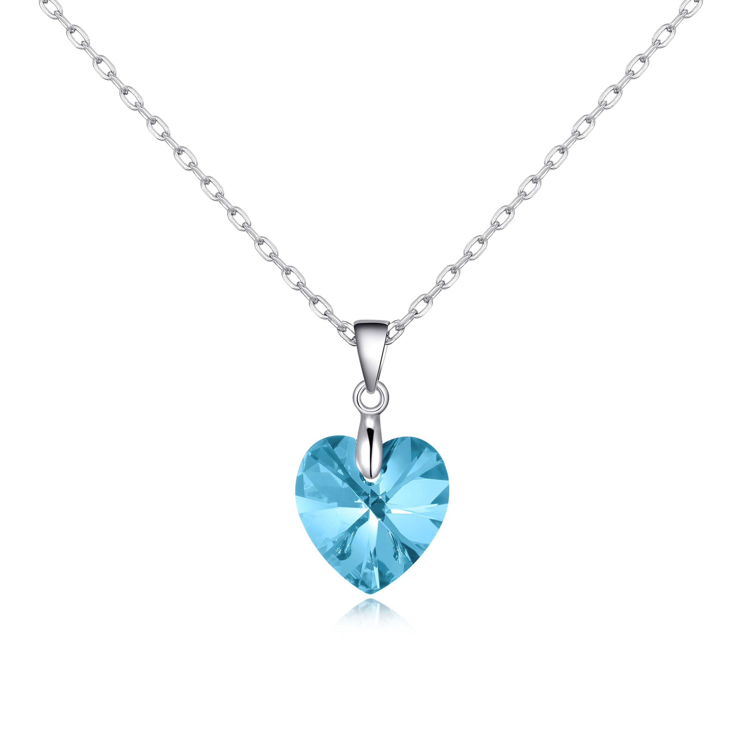Sterling Silver Aquamarine Heart Necklace with Zircondia® - Perfect for Gifts & Anniversaries