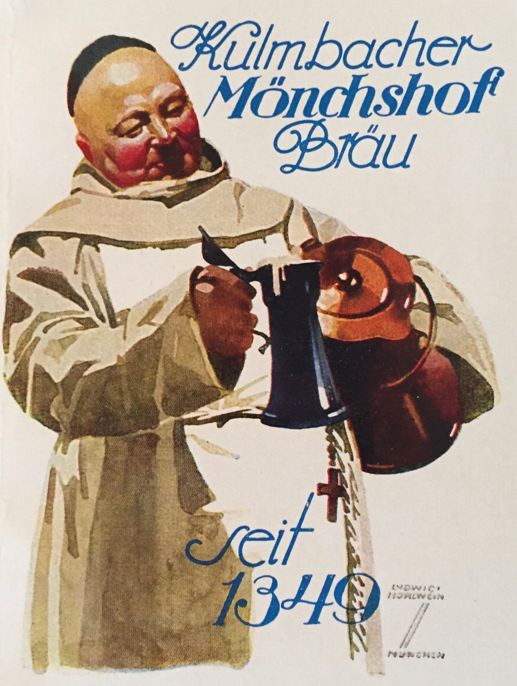 Vintage 1927 German Mini Poster - Kulmbacher Mönchshof Bräu Beer Ad | Retro Beer Decor, Man Cave Wall Art, Brewery Collectible for Beer Lovers & Home Bar Decor