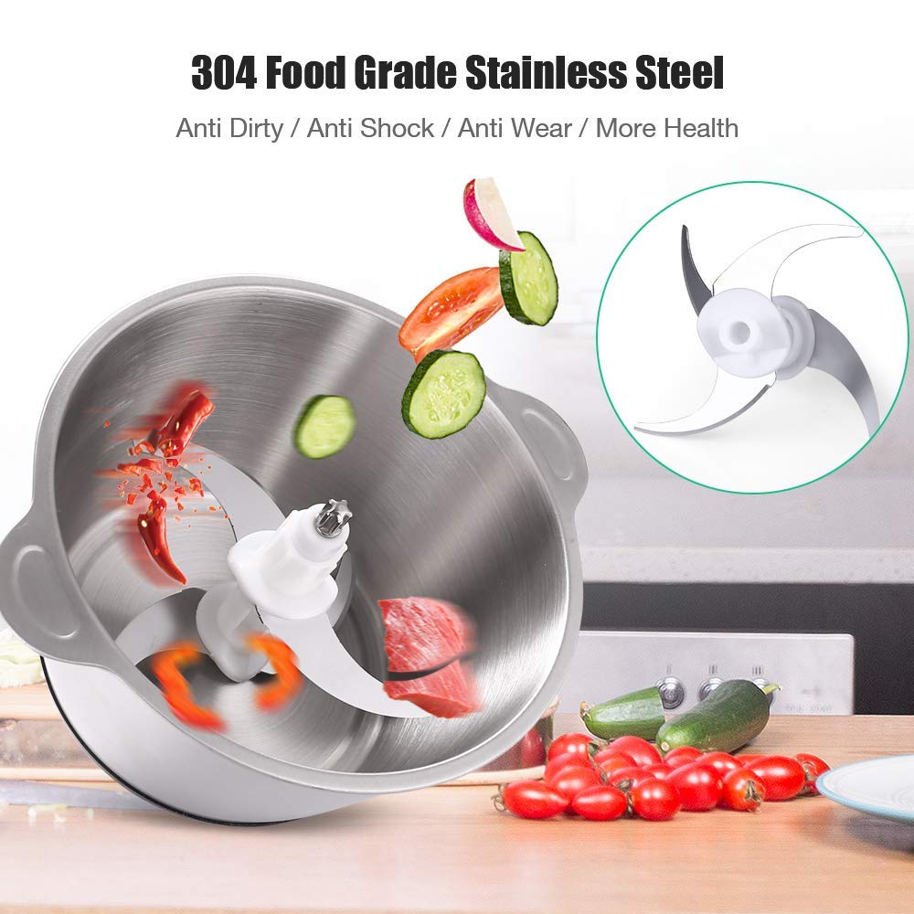 Electric Meat Grinder & Food Processor - 2L Stainless Steel Meat Blender, Vegetable Chopper & Nut Grinder with 4 Sharp Blades (350W, 8 Cups) - Perfect for Home Kitchen, Meal Prep, Baby Food & Smoothies