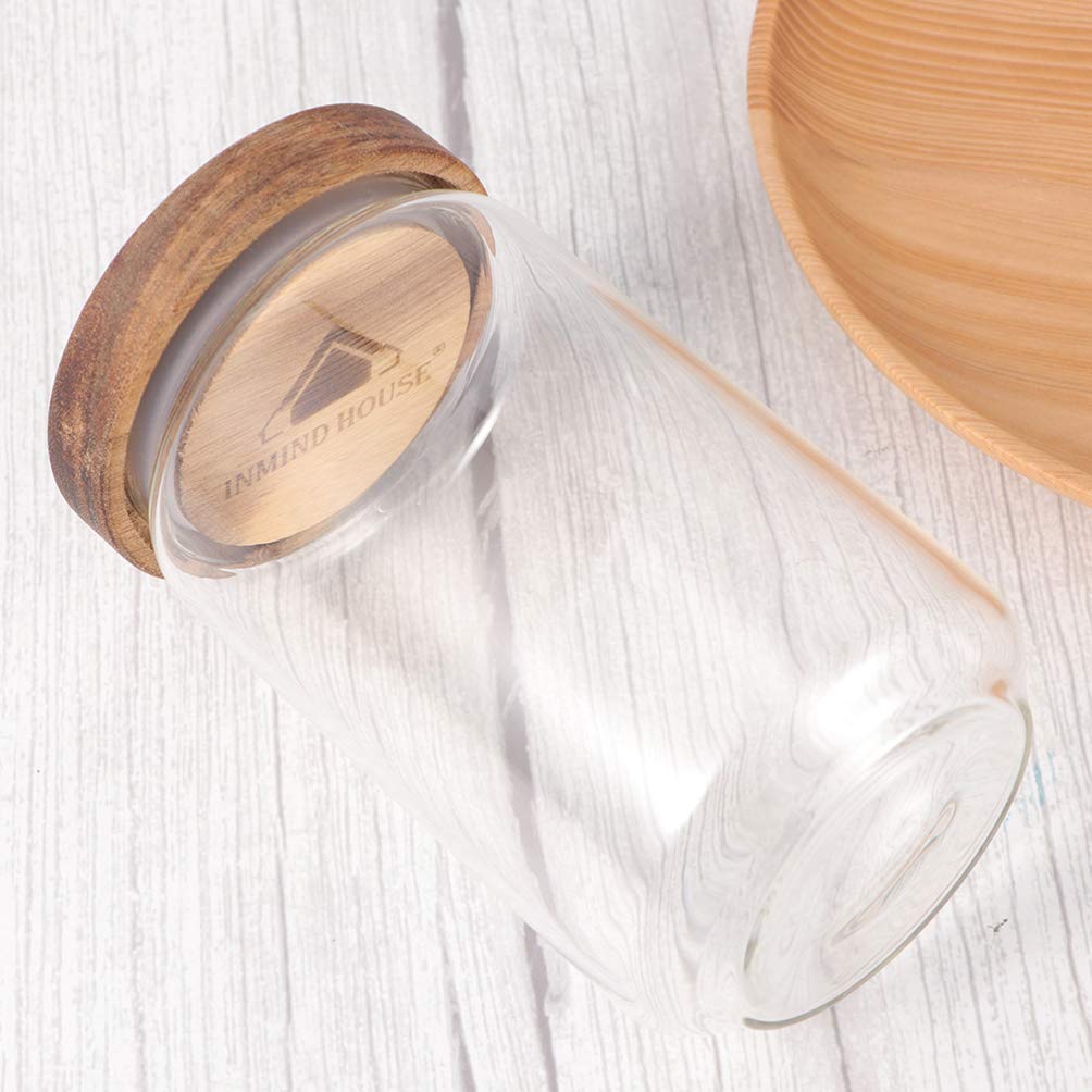 DOITOOL 3-Piece Glass Grain Storage Jars with Wooden Lids - Airtight Food Containers for Tea, Coffee, Dried Fruits, Spices & Pantry Organization | Perfect for Kitchen, Office & Home Decor