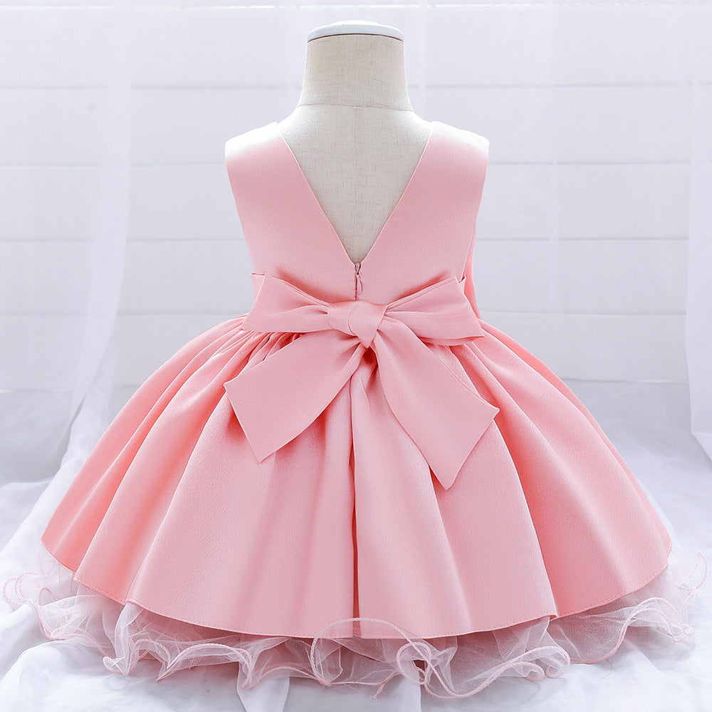 Princess Tea Length Satin Flower Girl Dress with Bow - Elegant Formal Dress for Weddings, Parties & Special Occasions