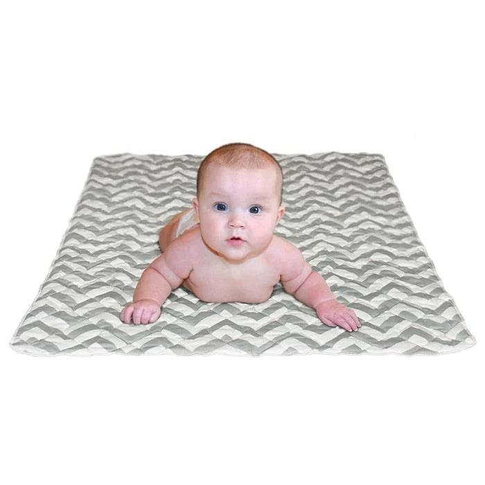 Jolly Jumper Deluxe Baby Nursing Pillow with Quilted Play Mat & Changing Pad - Soft Grey Chevron Pattern | Perfect for Feeding, Playtime & Diaper Changes