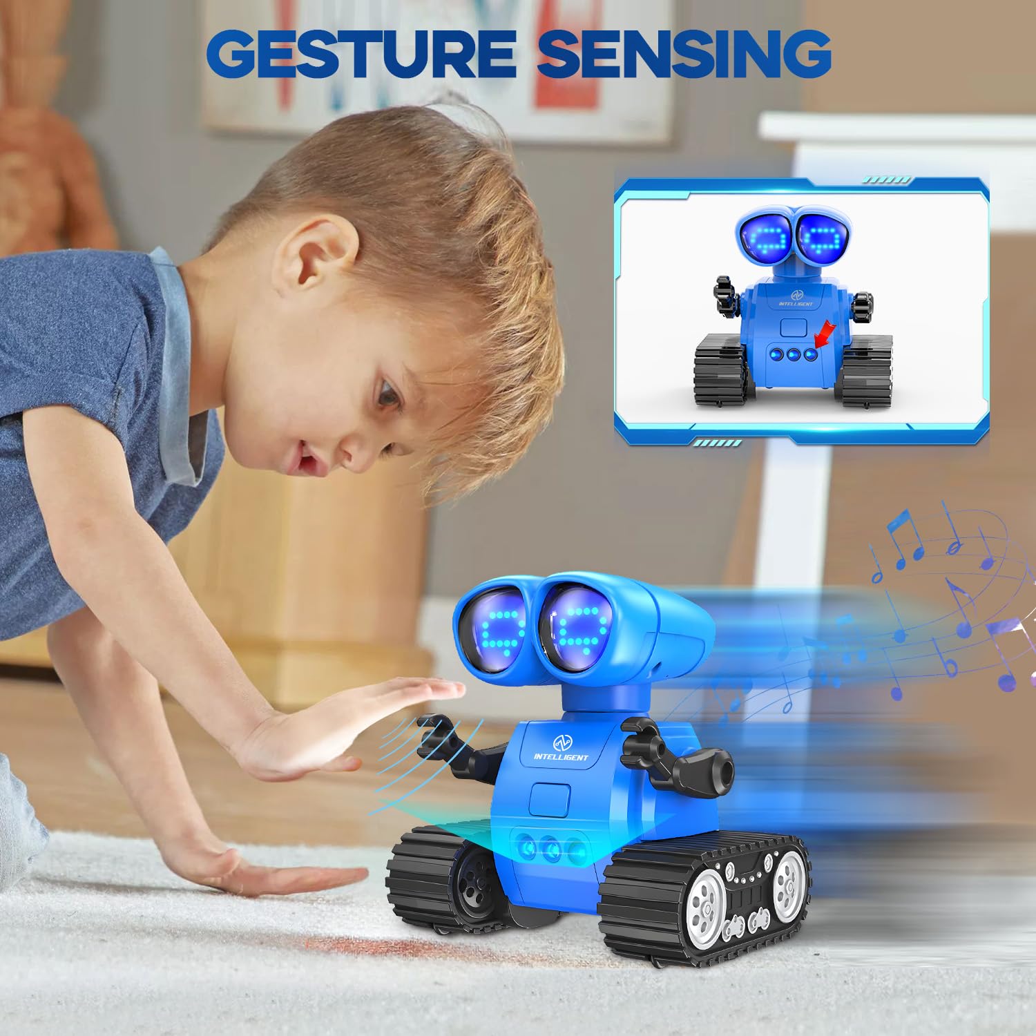 Rechargeable Remote Control Robot Toy with Auto-Demo, Music & LED Eyes - Walkie Talkie RC Robot for Kids Age 7-12 | Interactive STEM Toy Gift for Boys & Girls | Toddler Robot Toy for Indoor Play & Birthday Gifts (Blue)