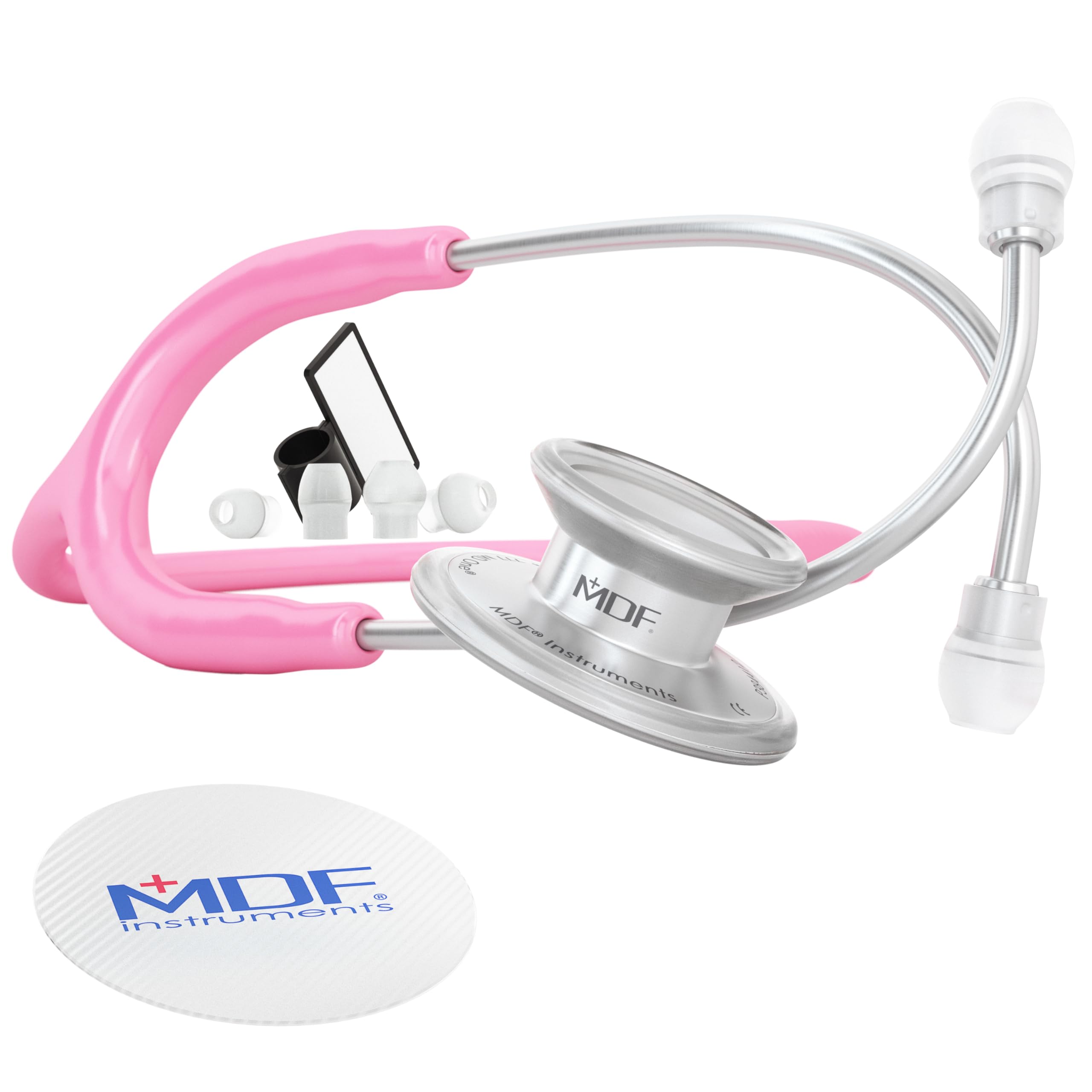 MDF MD One Stainless Steel Stethoscope for Adults - Pink Tube & Silver Chestpiece Headset (MDF77701) | Medical, Nursing, Home Healthcare Equipment