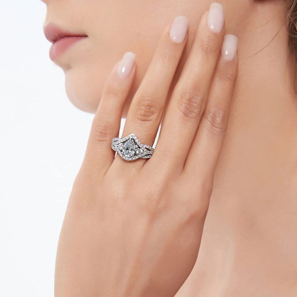 Sterling Silver Woven Wedding & Engagement Ring for Women - 1.3 Carat Cubic Zirconia CZ Statement 3-Stone Cocktail Ring, Rhodium Plated (Size 4-10) | Perfect for Bridal, Anniversary, Party & Special Occasions