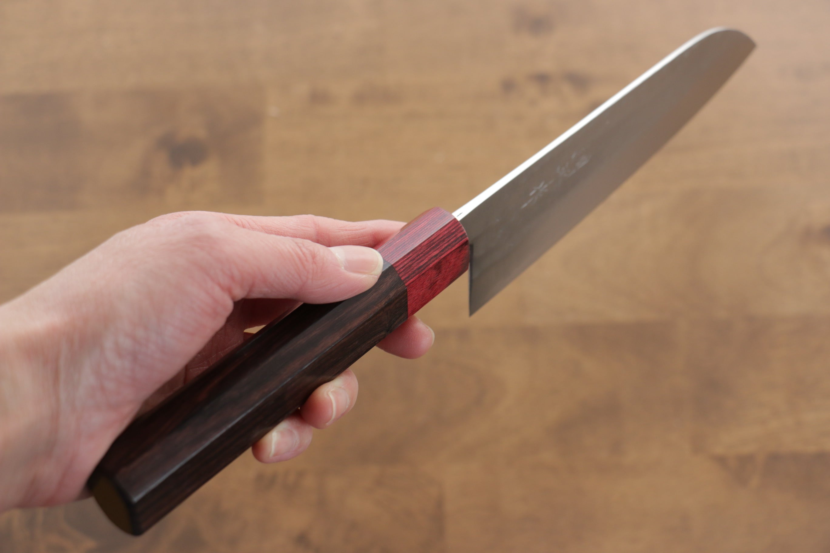 Kunihira VG1 Hammered Santoku Knife 170mm - Japanese Kitchen Knife with Red Pakka Wood Handle - Perfect for Slicing, Dicing & Chopping Vegetables, Meat & Fish