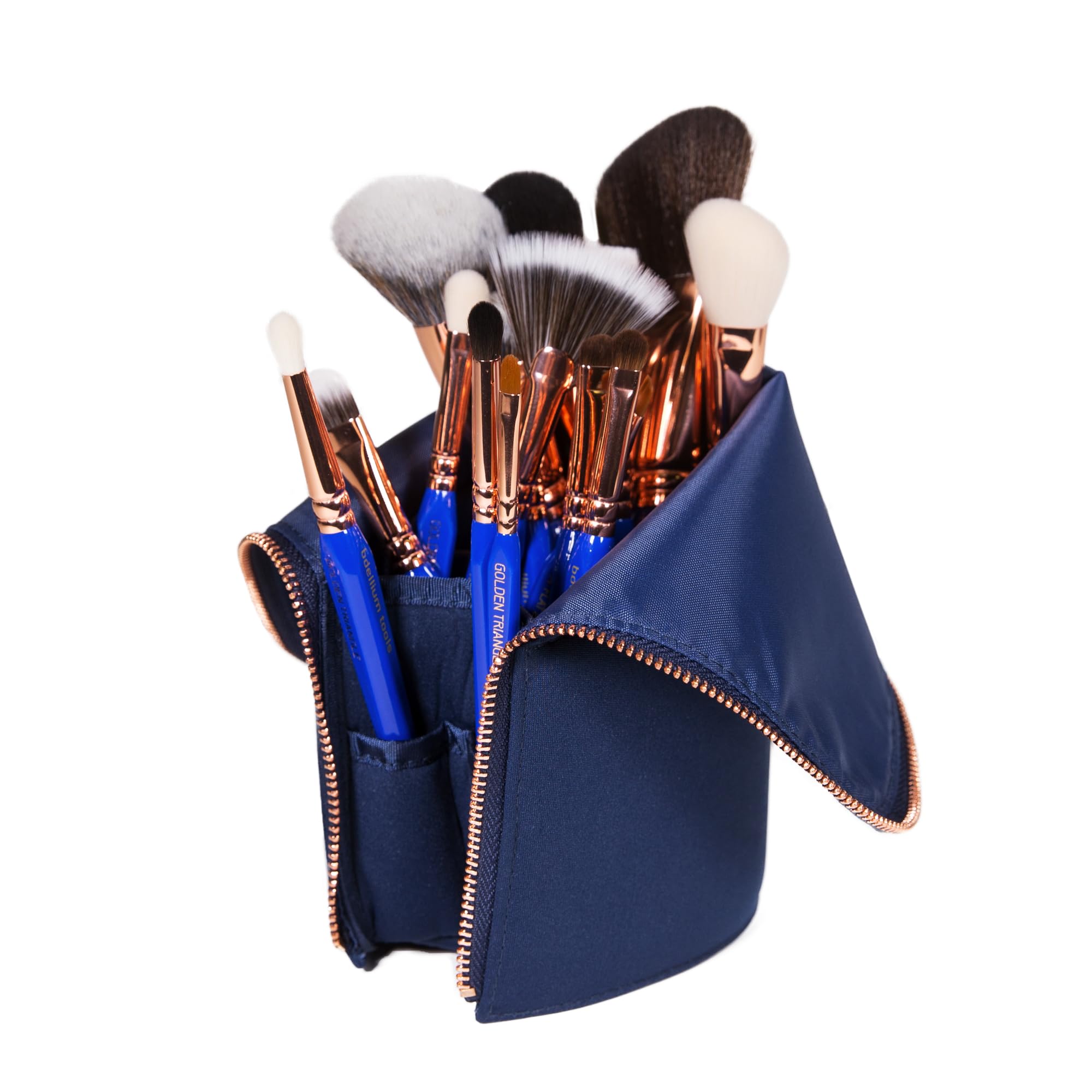 Bdellium Tools Professional 15-Piece Golden Triangle Makeup Brush Set with Stand-Up Pouch - Perfect for Makeup Artists, Beauty Enthusiasts & Travel Use