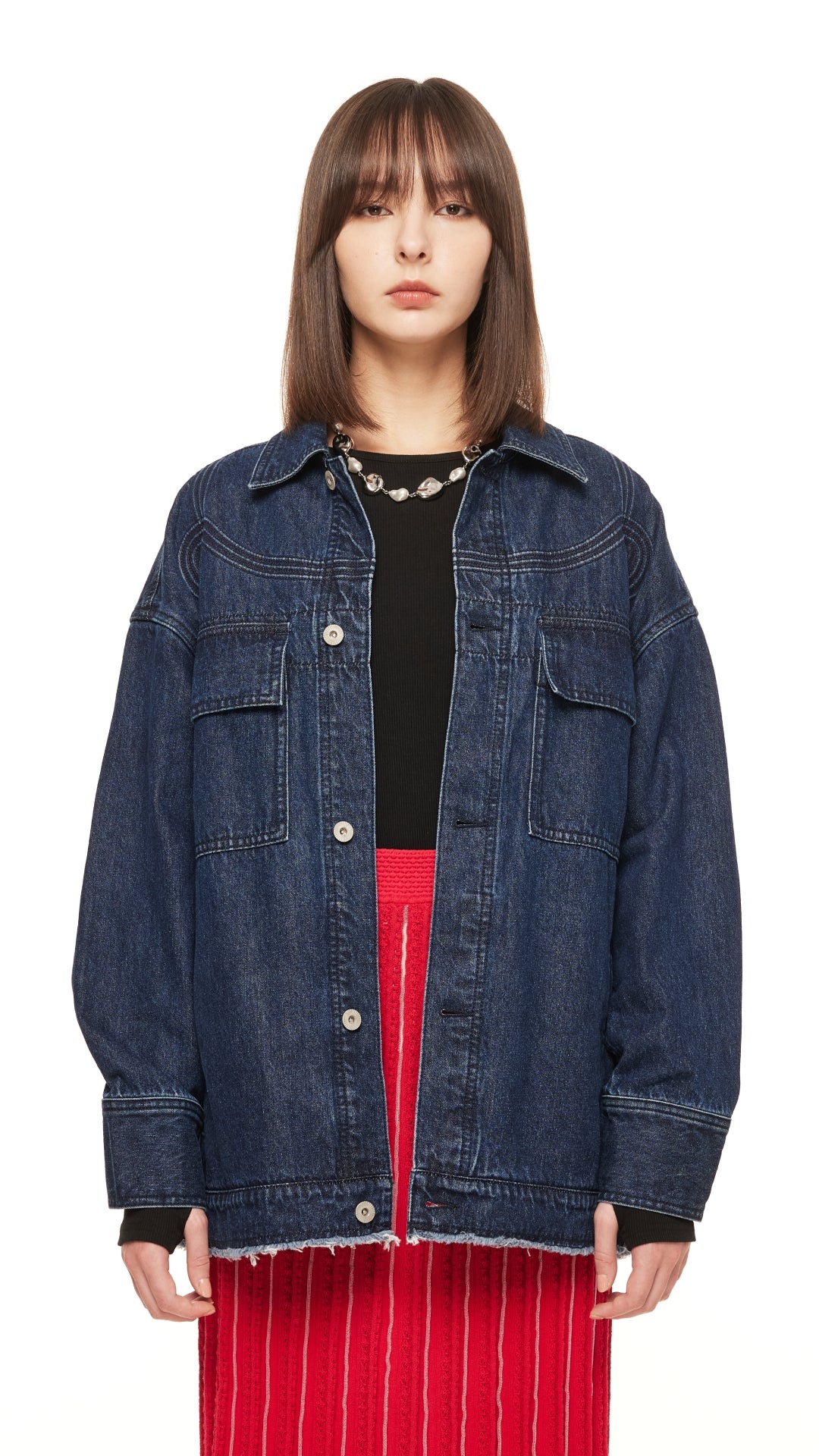 Stylish Oversized Denim Jacket with Corded Braiding - Trendy Women's Fashion for Casual Outings & Streetwear Looks