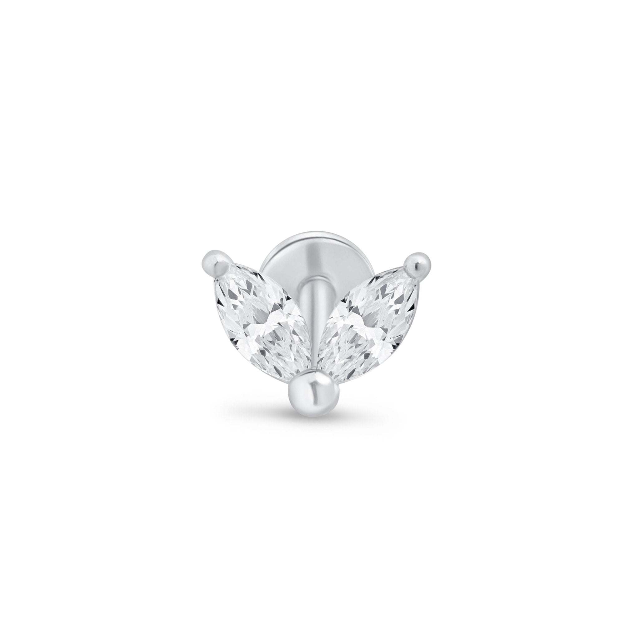 14k White Gold Cubic Zirconia Double Marquise Flat Back Stud Earrings - Elegant Bridal Jewelry & Gift for Women, Perfect for Weddings, Anniversaries and Special Occasions