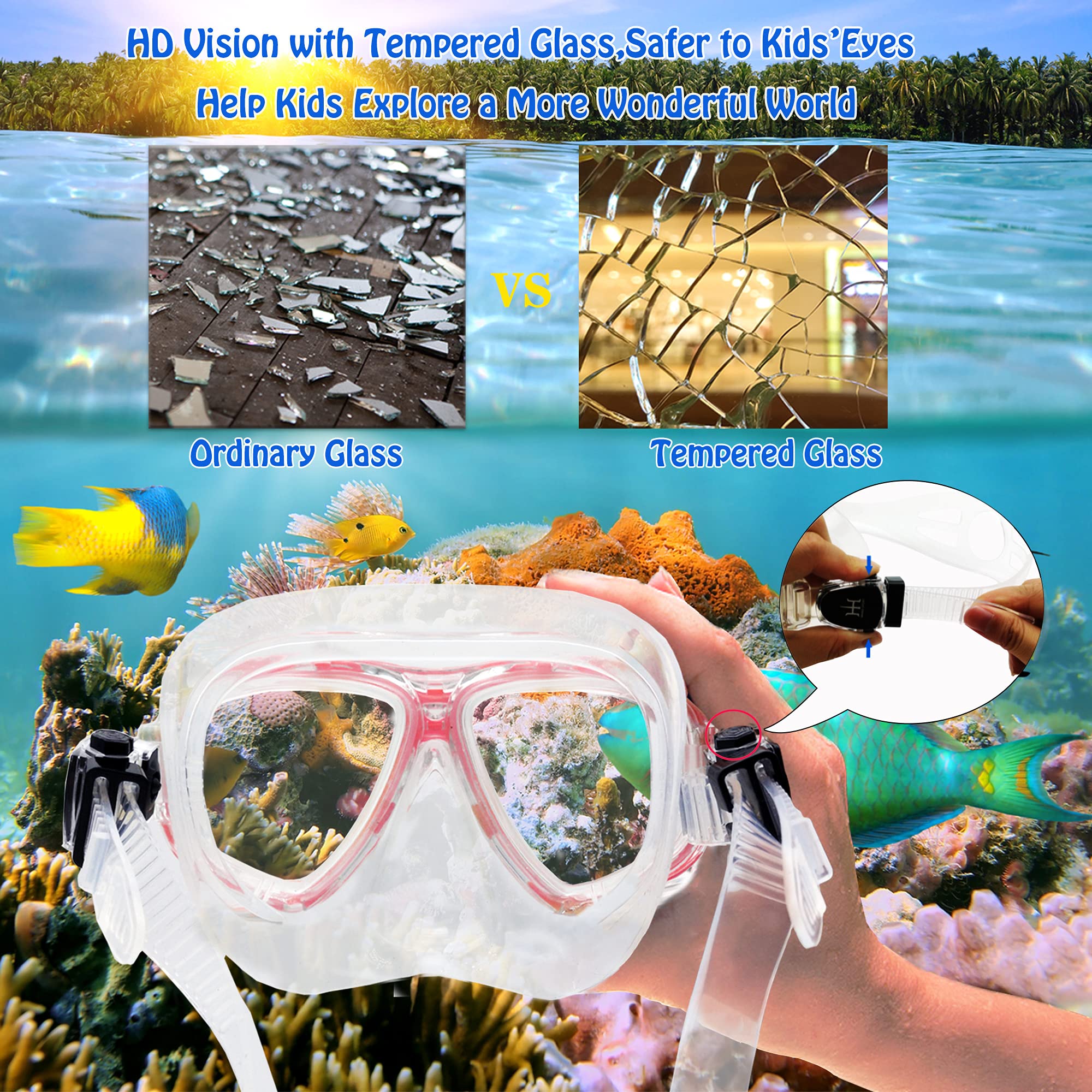 Kids Snorkel Set with Anti-Fog Diving Mask, Adjustable Swim Fins & Mesh Bag - Complete Snorkeling Gear for Children | Perfect for Pool, Beach & Ocean Adventures