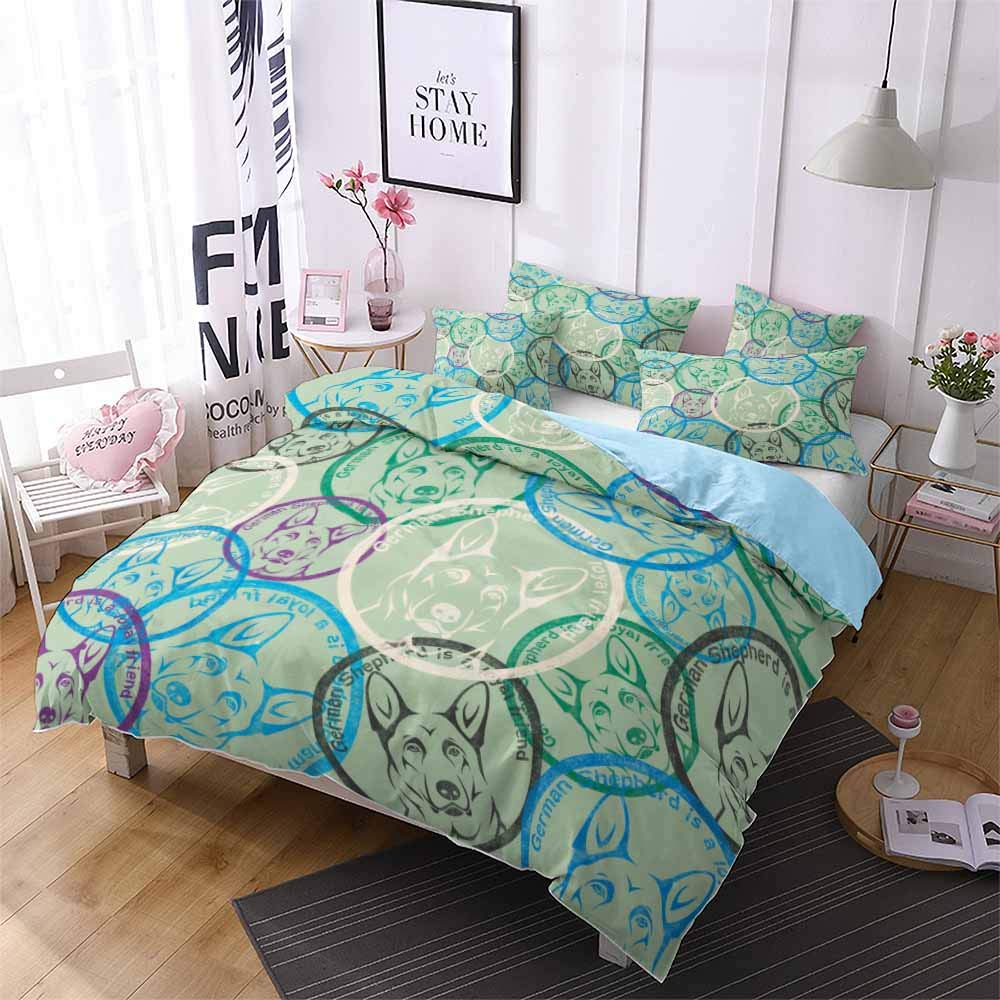 REALIN Cartoon Pet Dog Duvet Cover Set - Cute Animal Print Bedding for Kids & Adults - 2/3/4PCS Quilt Cover, Sheets & Pillowcases - Twin/Full/Queen/King Size (Queen-228x228cm-4PCS) - Perfect for Kids' Rooms, Guest Bedrooms & Pet Lovers' Homes