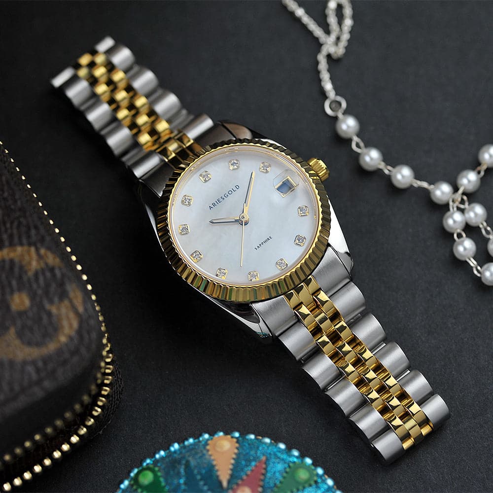 Aries Gold Heritage Two-Tone Stainless Steel Women's Watch B1069 2TG MP - Elegant Dress Watch for Women, Perfect for Office, Party & Special Occasions