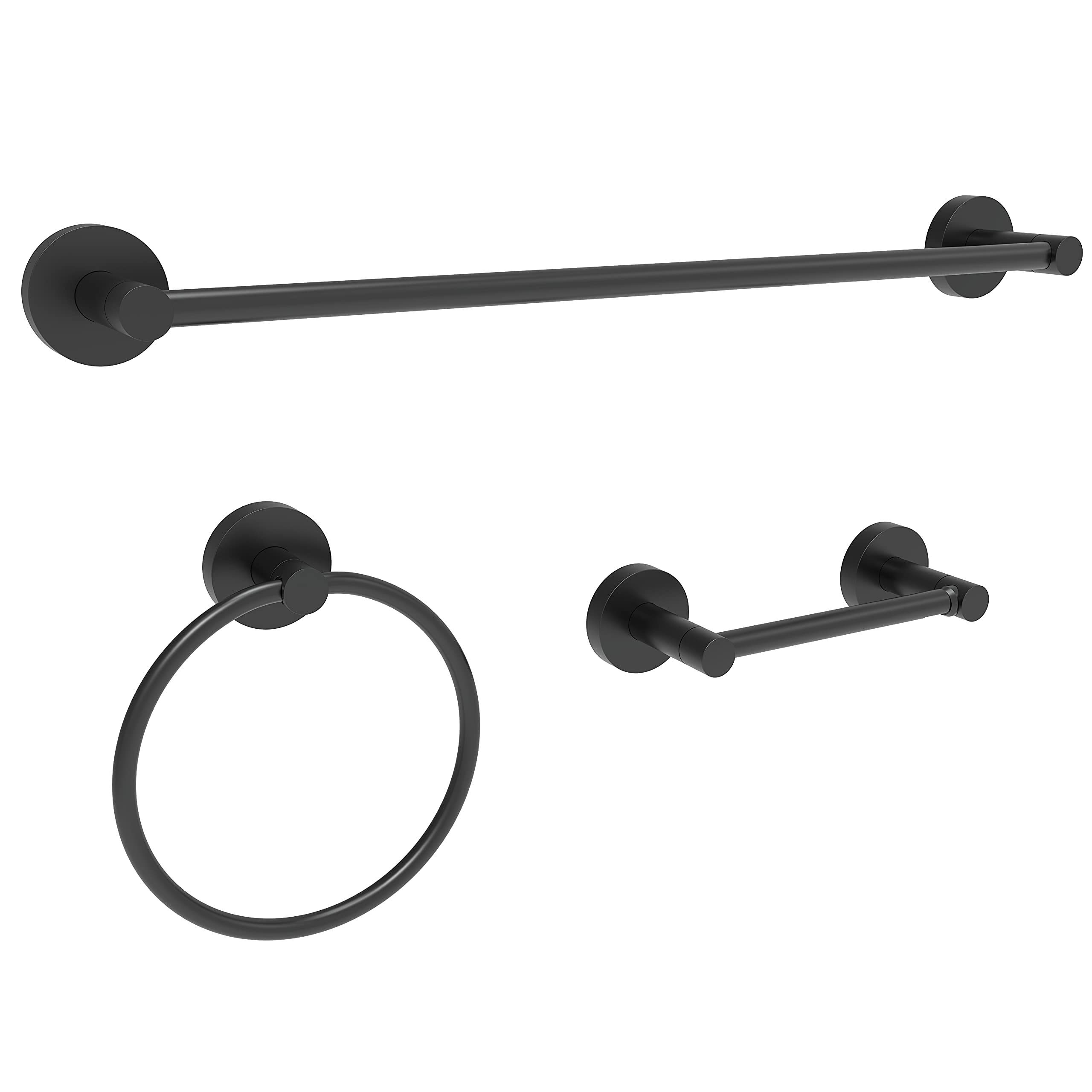 Fixsen 3-Piece Matte Black Bathroom Hardware Set - Toilet Paper Holder, 18-Inch Towel Bar & Towel Ring - Stainless Steel & Zinc Alloy Wall Mounted - Perfect for Modern Bathrooms, Powder Rooms & Guest Baths