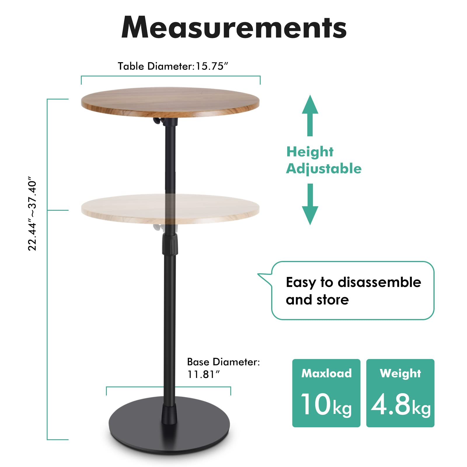 Adjustable Height Small Side Table - 22.4