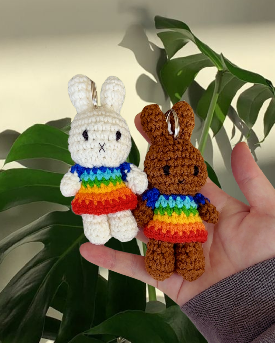 Rainbow Miffy Crochet Keychain – Handmade Plush Bag Charm for Pride Gift, Kawaii Aesthetic | Official Just Dutch Plushie | Perfect for Backpacks, Keyrings & LGBTQ+ Gifts