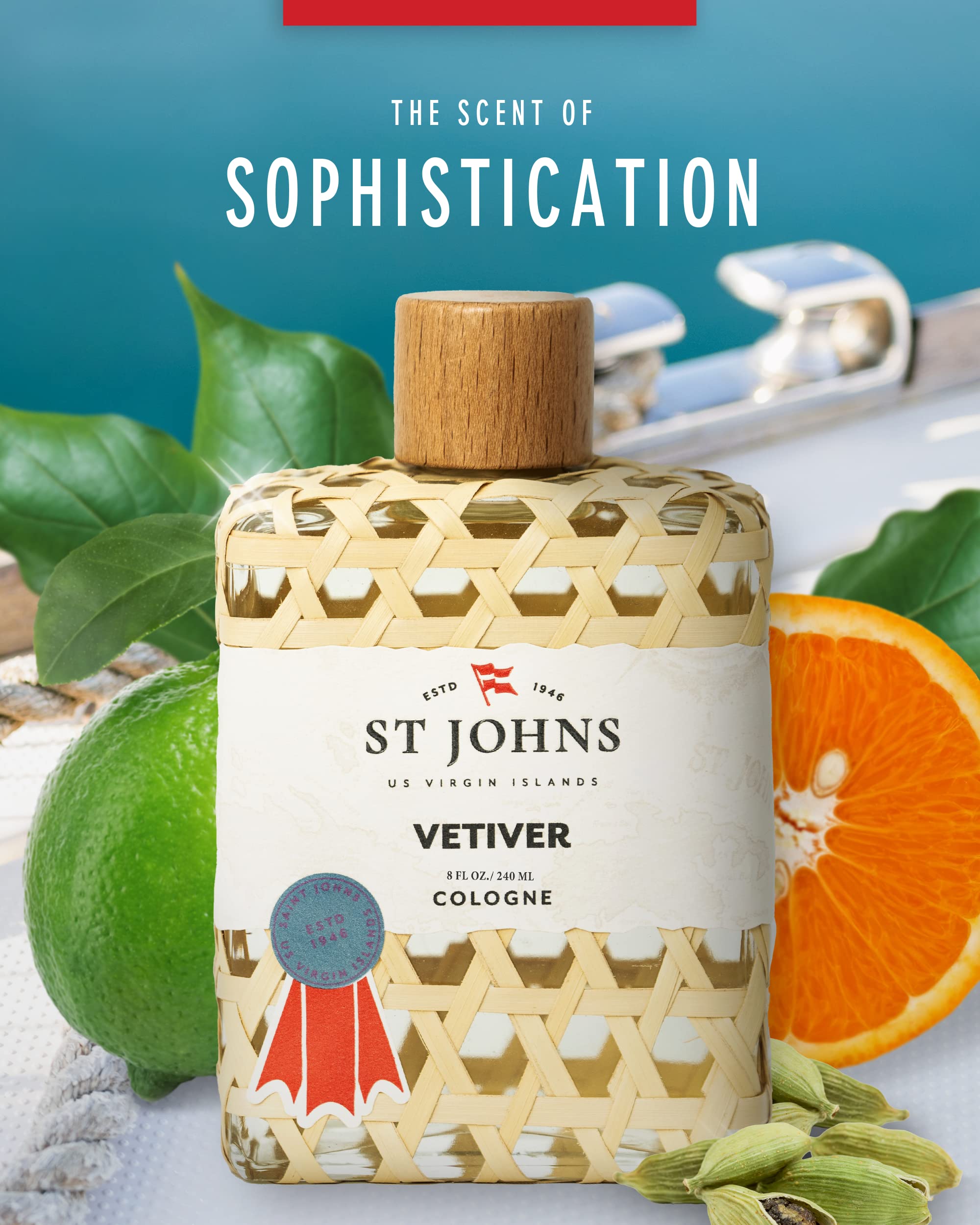 St. John's Classic Vetiver Cologne for Men | Virgin Islands Inspired Fresh & Sophisticated Fragrance | 8 oz Eau de Cologne | Perfect for Date Nights, Office Wear & Special Occasions