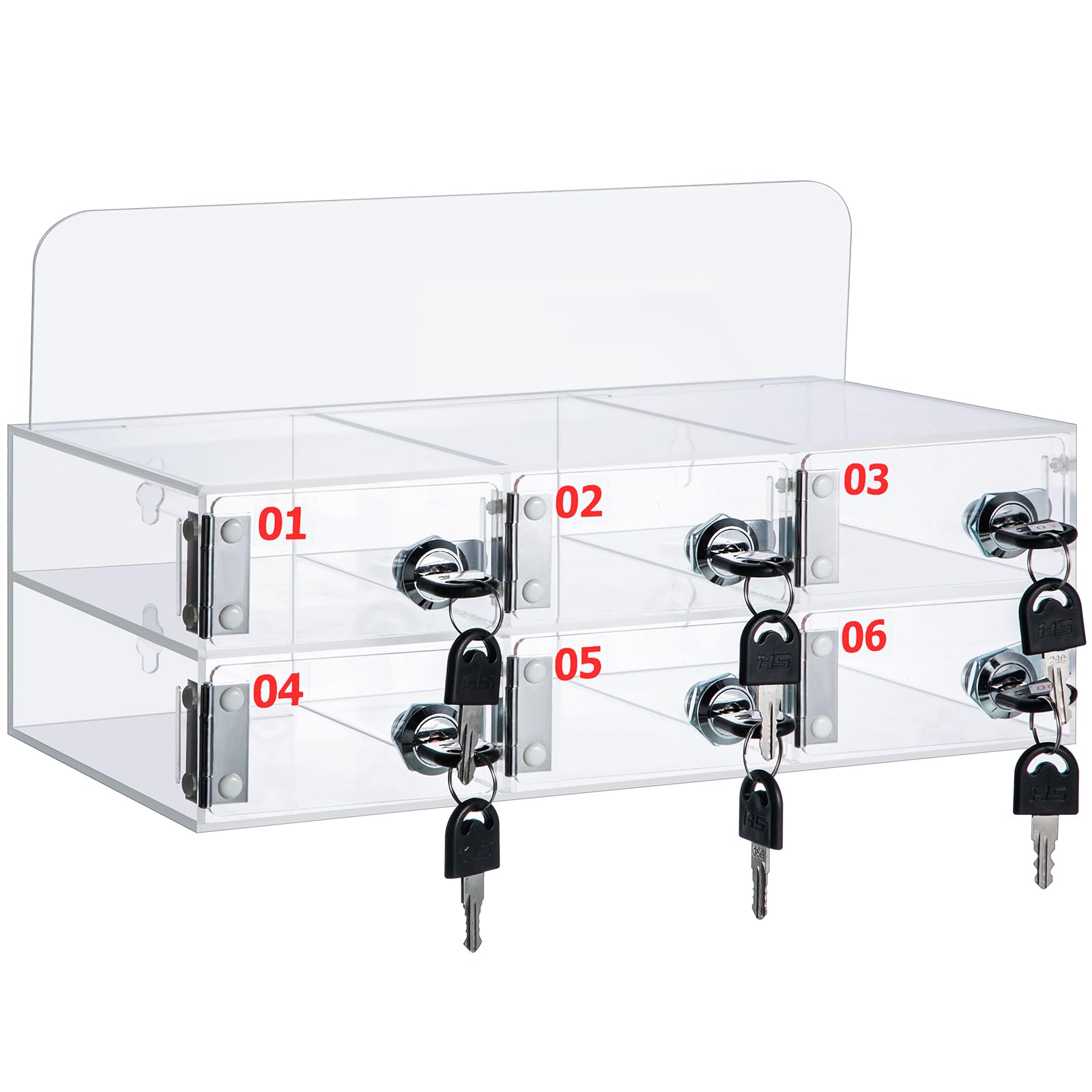 Clear Acrylic Wall Mounted Cell Phone Storage Box with Door Locks & Keys - 6 Slots Organizer for Office, School, Classroom, Factory | Secure Employee & Student Phone Storage Solution