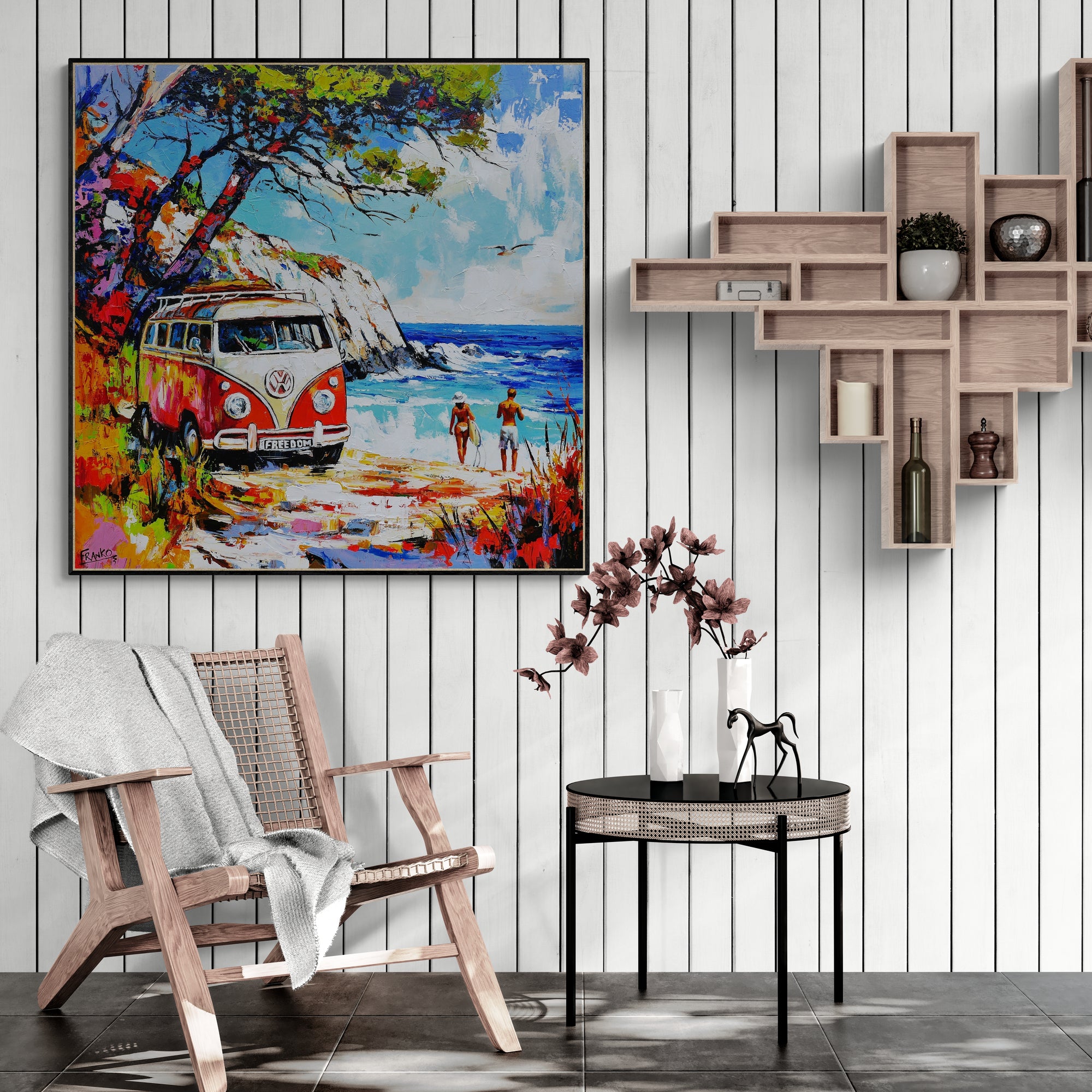 Free Bird 120x120cm Beach Abstract Realism Framed Textured Wall Art Painting - Coastal Home Decor for Living Room, Bedroom & Office