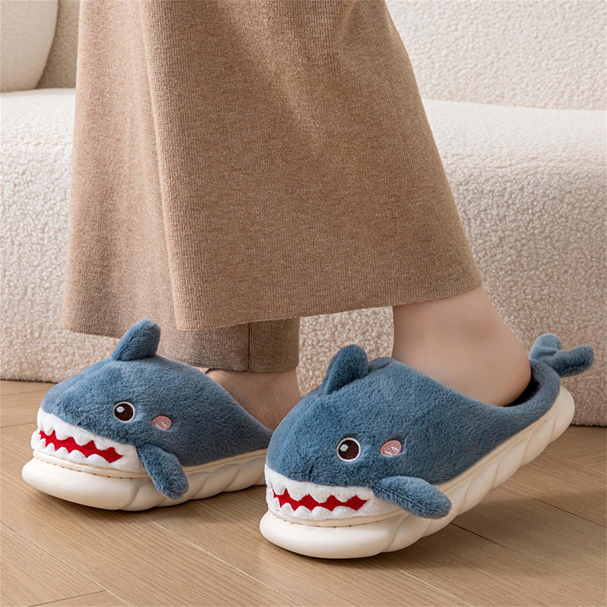 LANFIRE Women's Shark Slippers - Soft Plush Warm Winter House Shoes for Women - Cozy Indoor/Outdoor Home Slippers for Lounge, Bedroom & Gift Giving