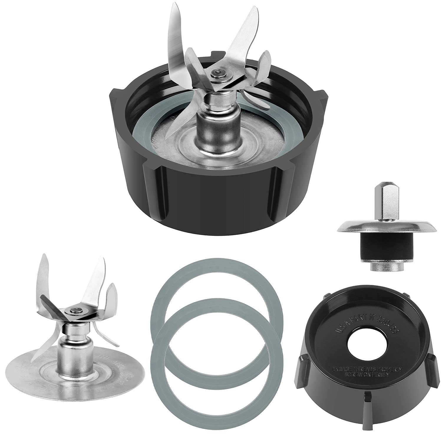 Oster Osterizer Blender Replacement Parts Kit - 6 Point Fusion Blade 4980 & 4902, Blender Jar Bottom, 2 Rubber Seal Gaskets & Coupling Stud Slinger Pin - Compatible with Oster Blenders - Perfect for Smoothies, Shakes & Food Prep