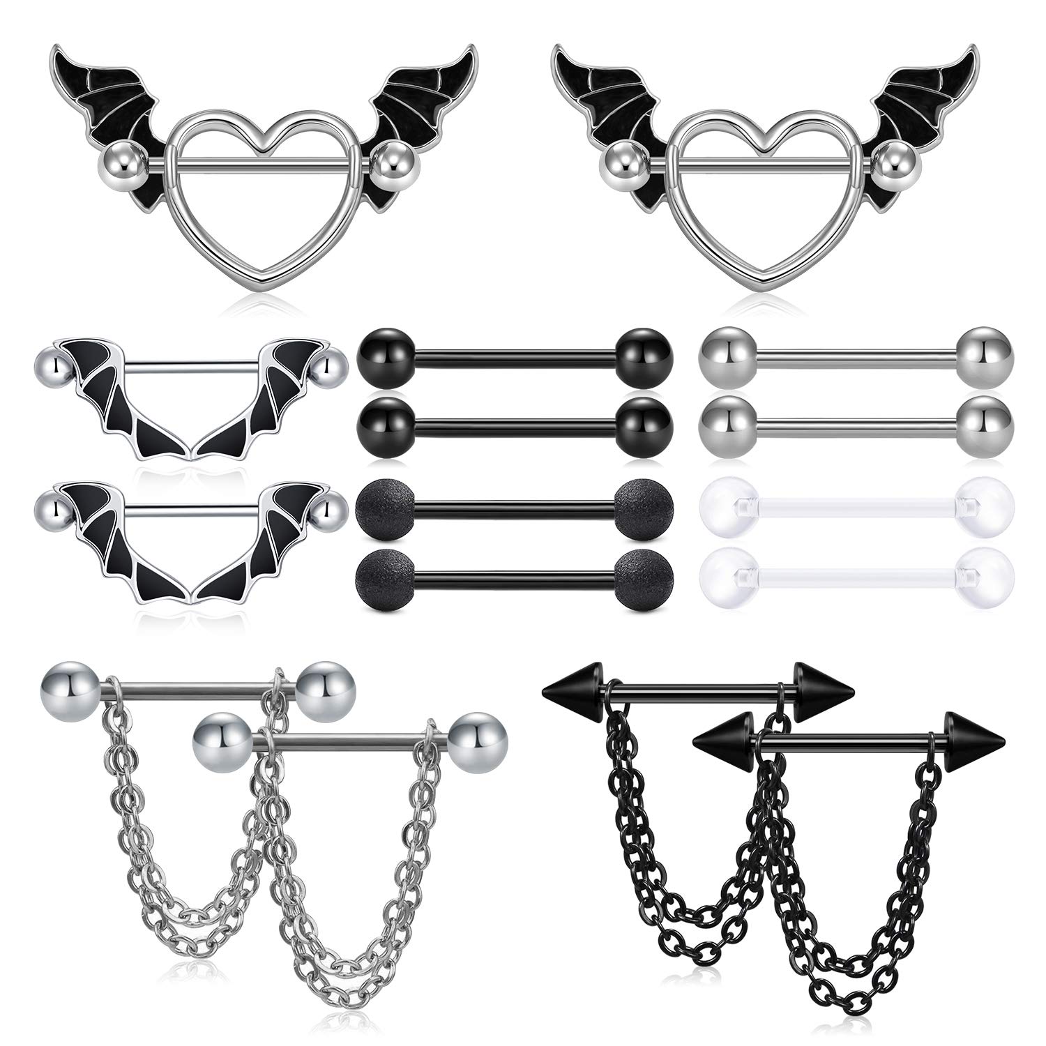 LAURITAMI 14G Surgical Steel Nipple Rings for Women - Straight Barbell Piercing Jewelry Set with CZ Stones | Perfect for Nipple & Tongue Piercings | Hypoallergenic Body Jewelry for Everyday Wear or Special Occasions