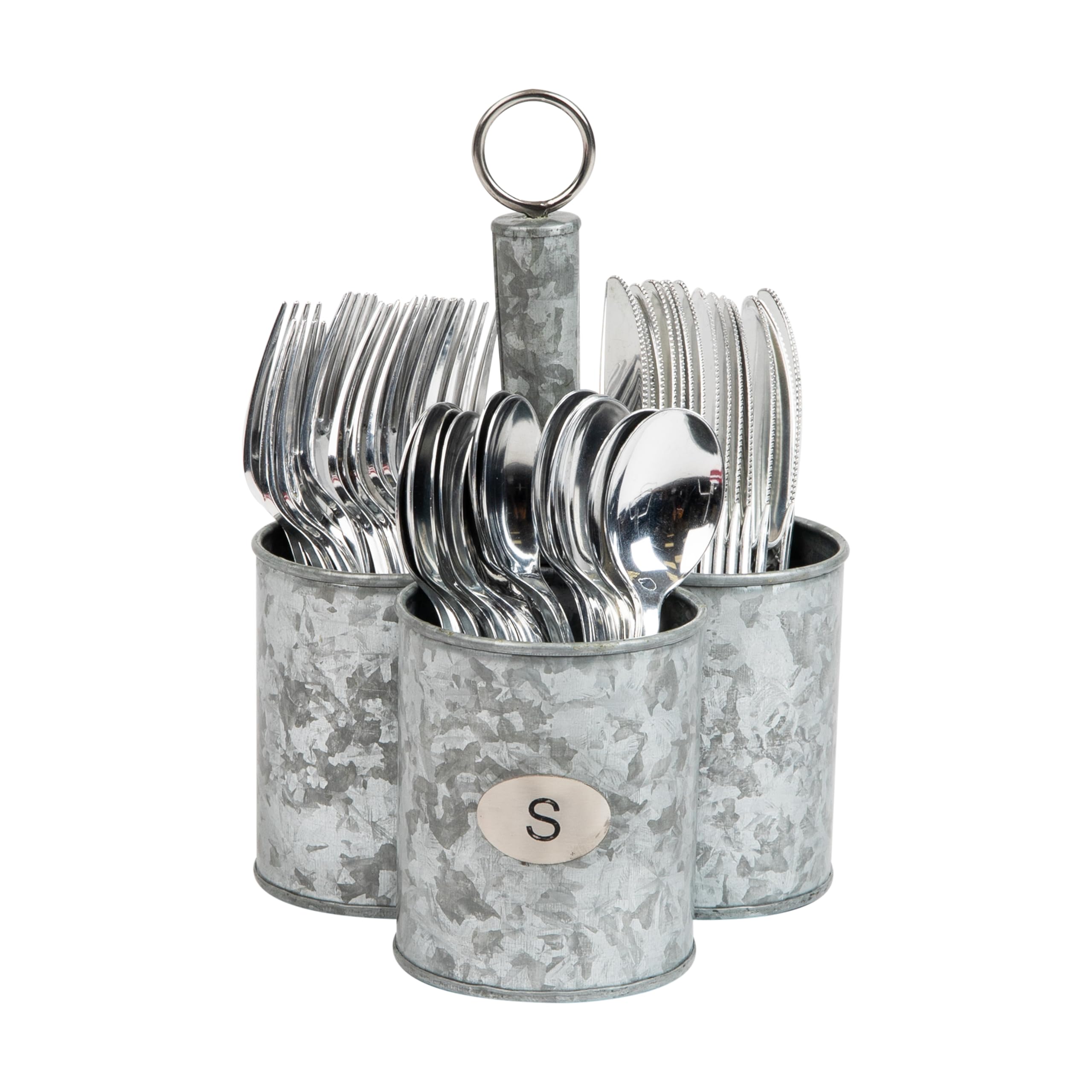 Mind Reader Silverware Organizer - Galvanized Metal Utensil Holder & Cutlery Caddy, 7