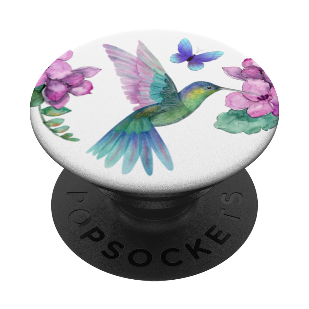 Hummingbird Phone Grip Pop Up Holder - Floral Purple Butterfly Design, Adhesive PopGrip for Secure Phone Handling, Perfect for Selfies, Video Calls, and On-the-Go Use